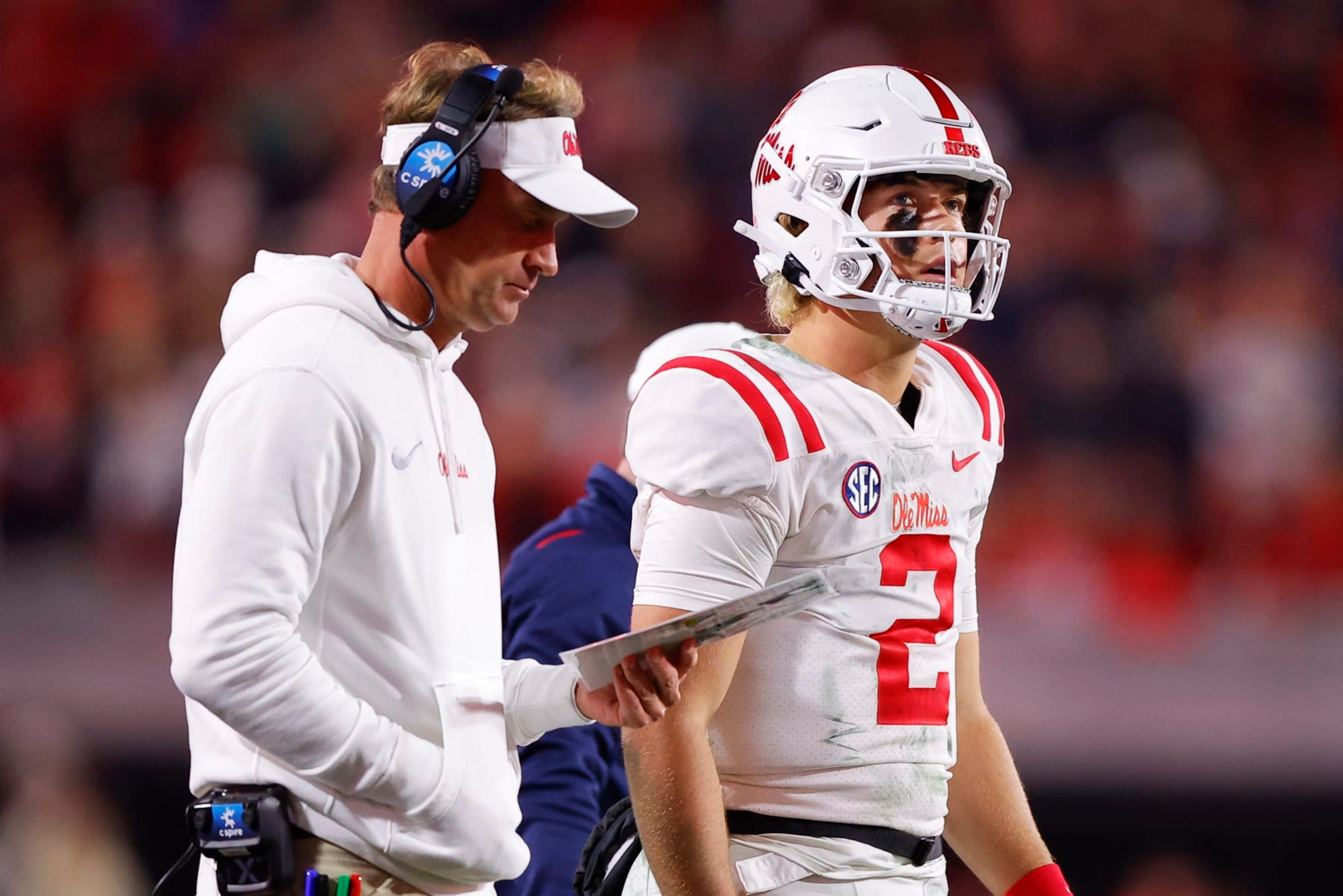 Lane Kiffin and Jaxson Dart