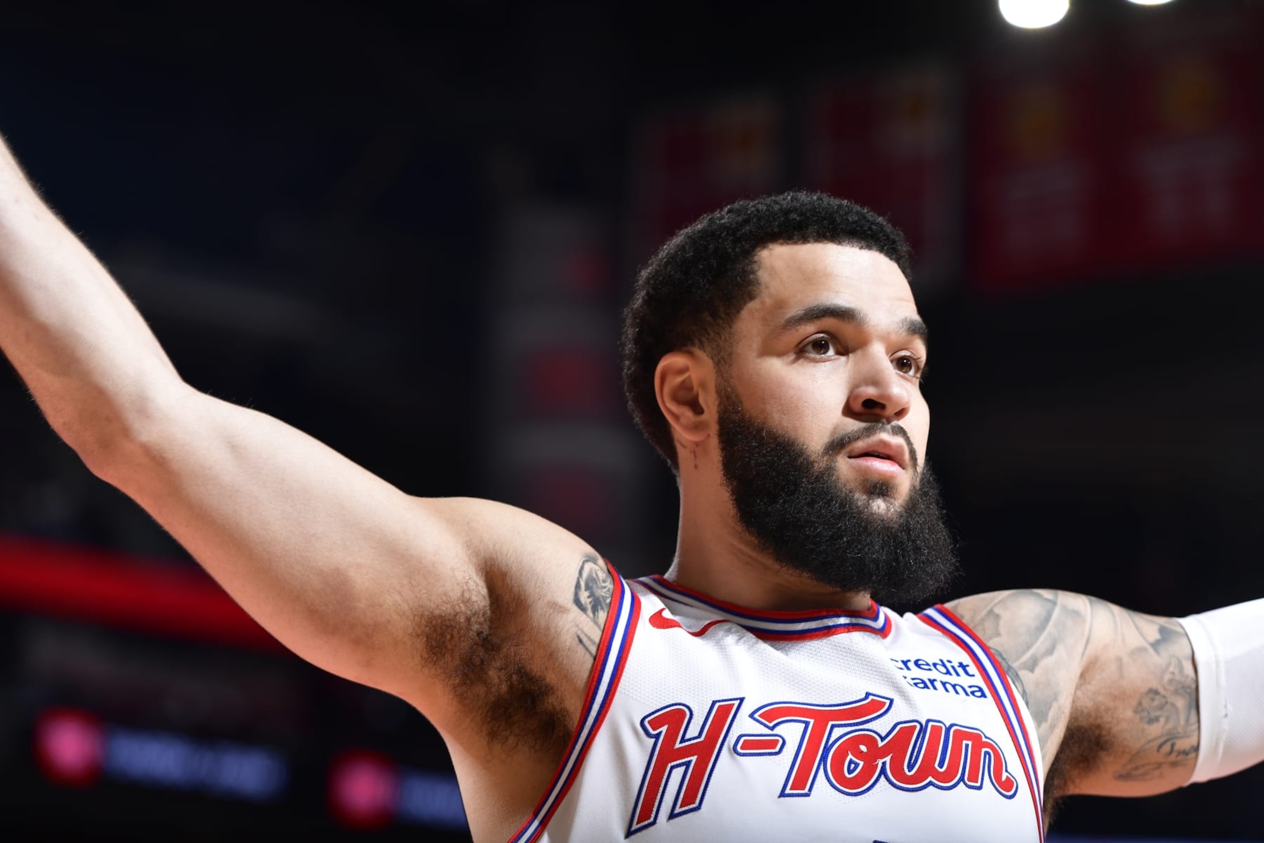 HOUSTON, TX - JANUARY 20: Fred VanVleet #5 of the Houston Rockets looks on during the game against the Utah Jazz on January 20, 2024 at the Toyota Center in Houston, Texas. NOTE TO USER: User expressly acknowledges and agrees that, by downloading and or using this photograph, User is consenting to the terms and conditions of the Getty Images License Agreement. Mandatory Copyright Notice: Copyright 2024 NBAE (Photo by Logan Riely/NBAE via Getty Images) HOUSTON, TX - JANUARY 20: Fred VanVleet #5 of the Houston Rockets looks on during the game against the Utah Jazz on January 20, 2024 at the Toyota Center in Houston, Texas. NOTE TO USER: User expressly acknowledges and agrees that, by downloading and or using this photograph, User is consenting to the terms and conditions of the Getty Images License Agreement. Mandatory Copyright Notice: Copyright 2024 NBAE (Photo by Logan Riely/NBAE via Getty Images)