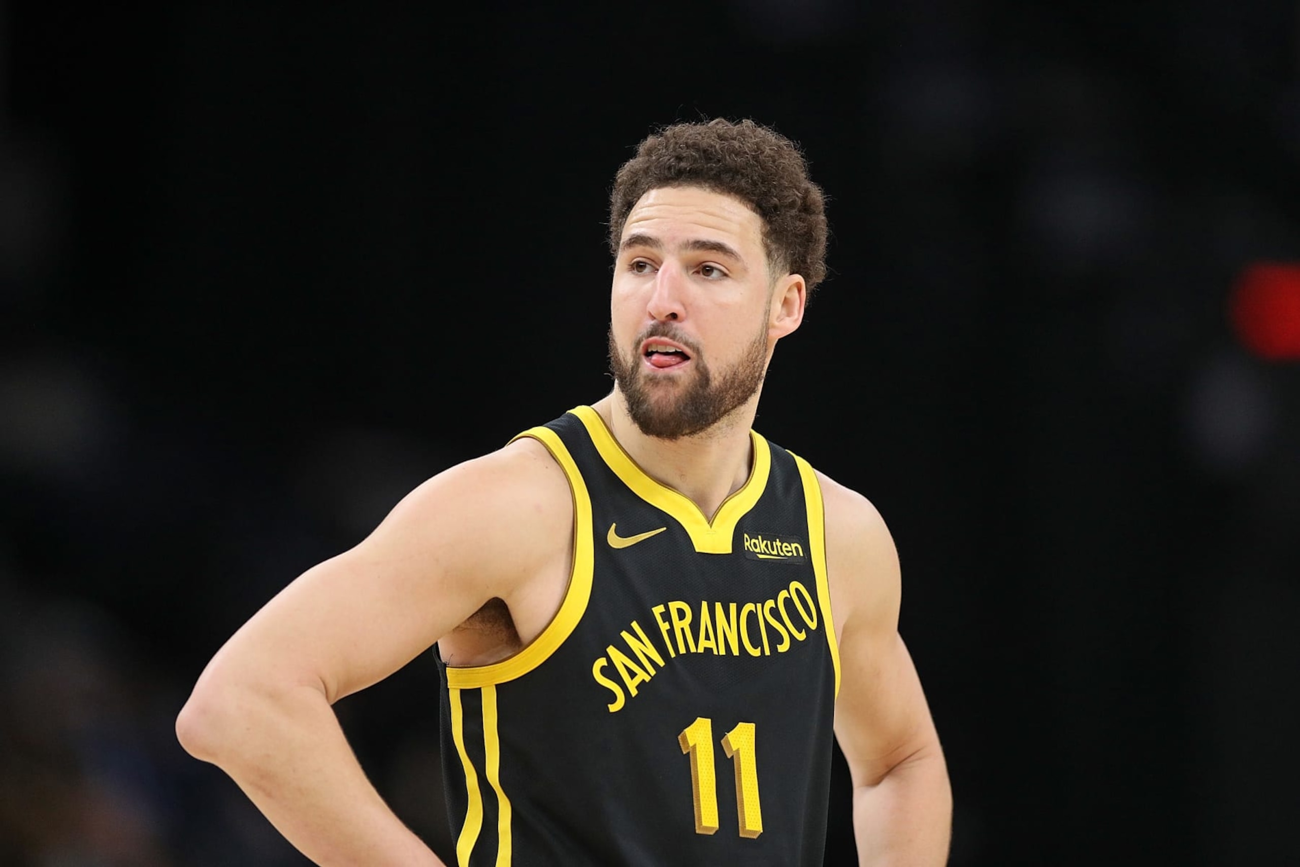 MEMPHIS, TENNESSEE - JANUARY 15: Klay Thompson #11 of the Golden State Warriors looks on during the game against the Memphis Grizzlies at FedExForum on January 15, 2024 in Memphis, Tennessee. NOTE TO USER: User expressly acknowledges and agrees that, by downloading and or using this photograph, User is consenting to the terms and conditions of the Getty Images License Agreement. (Photo by Justin Ford/Getty Images) MEMPHIS, TENNESSEE - JANUARY 15: Klay Thompson #11 of the Golden State Warriors looks on during the game against the Memphis Grizzlies at FedExForum on January 15, 2024 in Memphis, Tennessee. NOTE TO USER: User expressly acknowledges and agrees that, by downloading and or using this photograph, User is consenting to the terms and conditions of the Getty Images License Agreement. (Photo by Justin Ford/Getty Images)