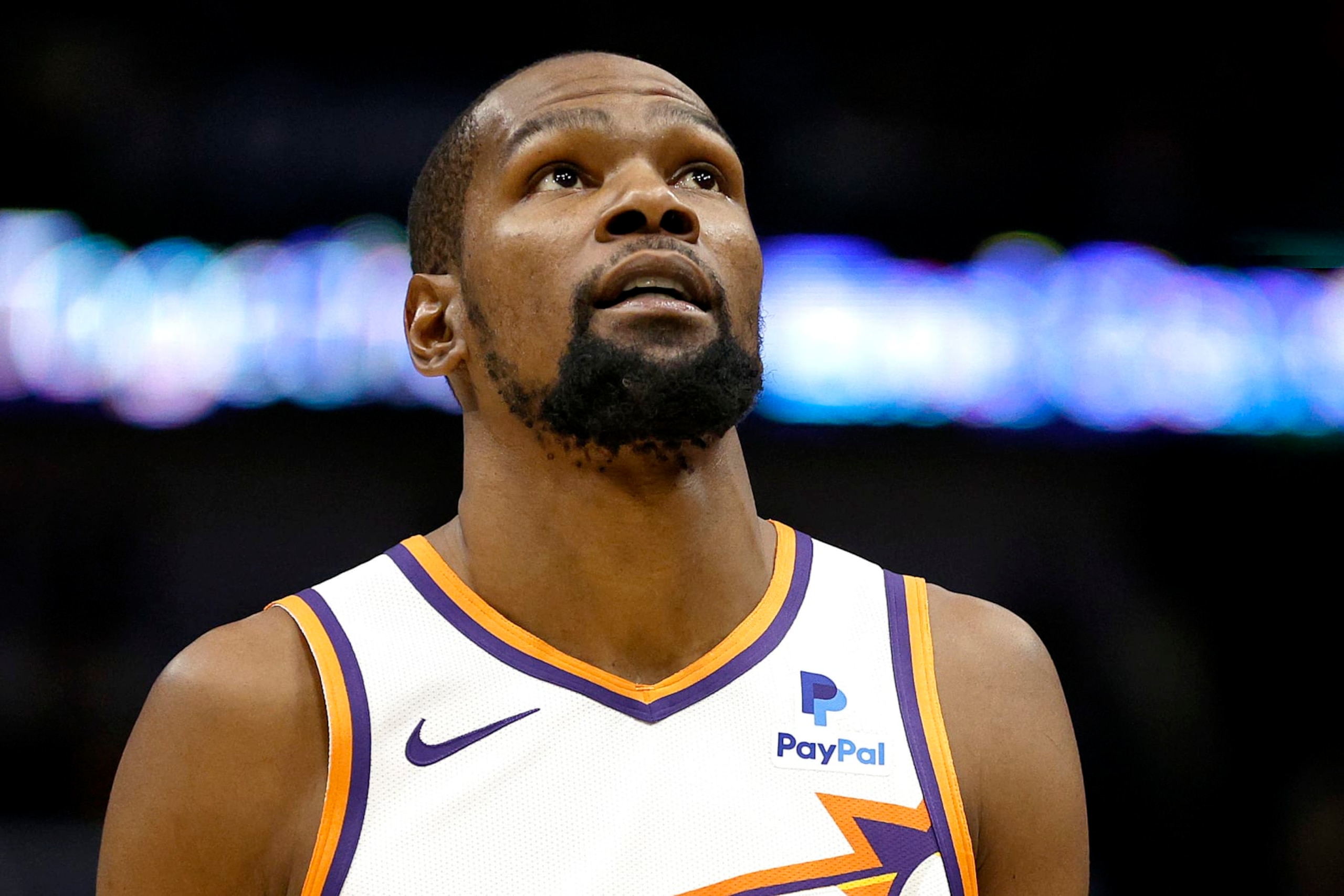 NEW ORLEANS, LOUISIANA - JANUARY 19: Kevin Durant #35 of the Phoenix Suns stands on the court during the second quarter of an NBA game against the New Orleans Pelicans at Smoothie King Center on January 19, 2024 in New Orleans, Louisiana. NOTE TO USER: User expressly acknowledges and agrees that, by downloading and or using this photograph, User is consenting to the terms and conditions of the Getty Images License Agreement. (Photo by Sean Gardner/Getty Images) NEW ORLEANS, LOUISIANA - JANUARY 19: Kevin Durant #35 of the Phoenix Suns stands on the court during the second quarter of an NBA game against the New Orleans Pelicans at Smoothie King Center on January 19, 2024 in New Orleans, Louisiana. NOTE TO USER: User expressly acknowledges and agrees that, by downloading and or using this photograph, User is consenting to the terms and conditions of the Getty Images License Agreement. (Photo by Sean Gardner/Getty Images)