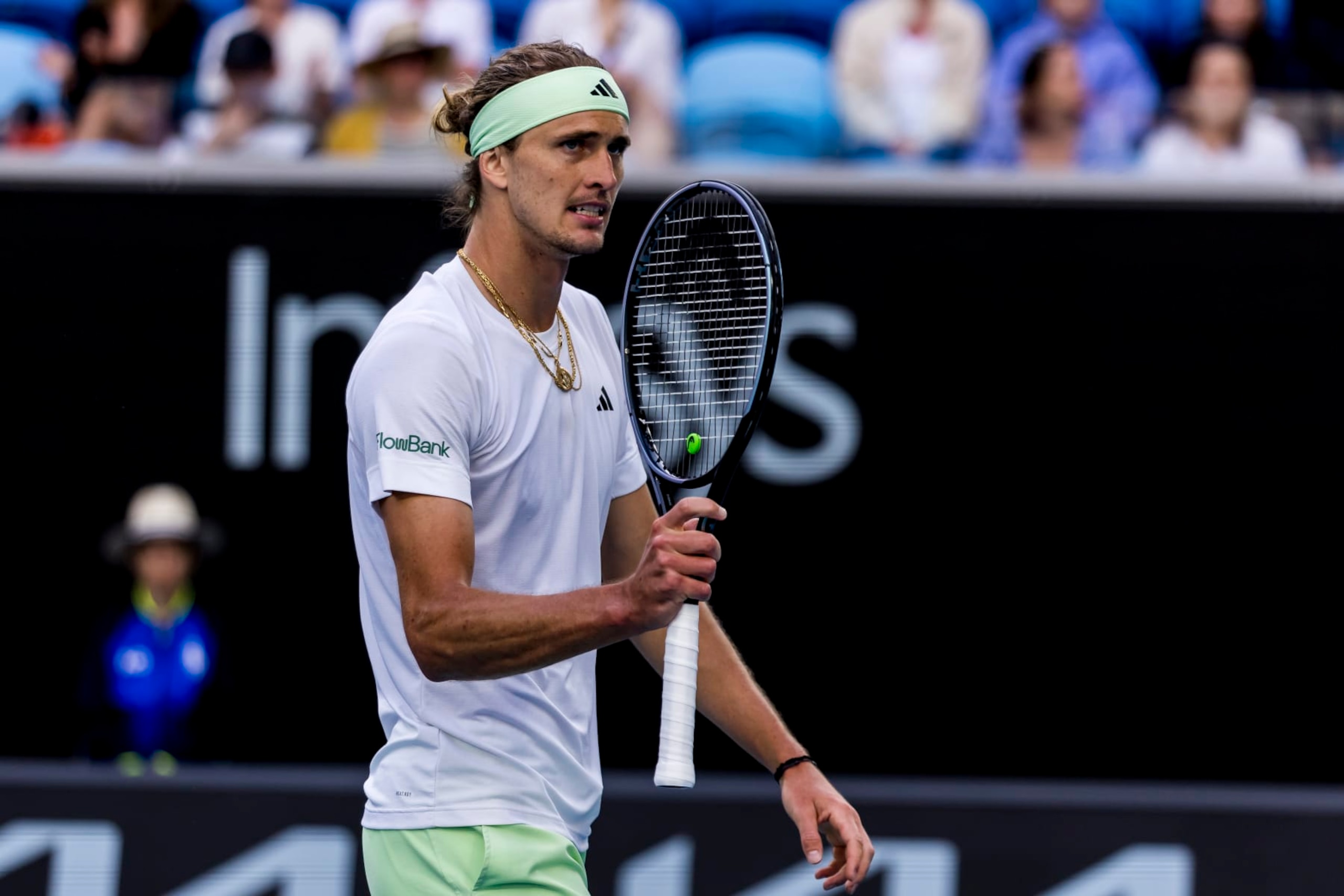 MELBOURNE, VIC - JANUARY 22: Alexander Zverev of Germany celebrates during the 4th round of the 2024 Australian Open on January 22 2024, at Melbourne Park in Melbourne, Australia. (Photo by Jason Heidrich/Icon Sportswire via Getty Images)