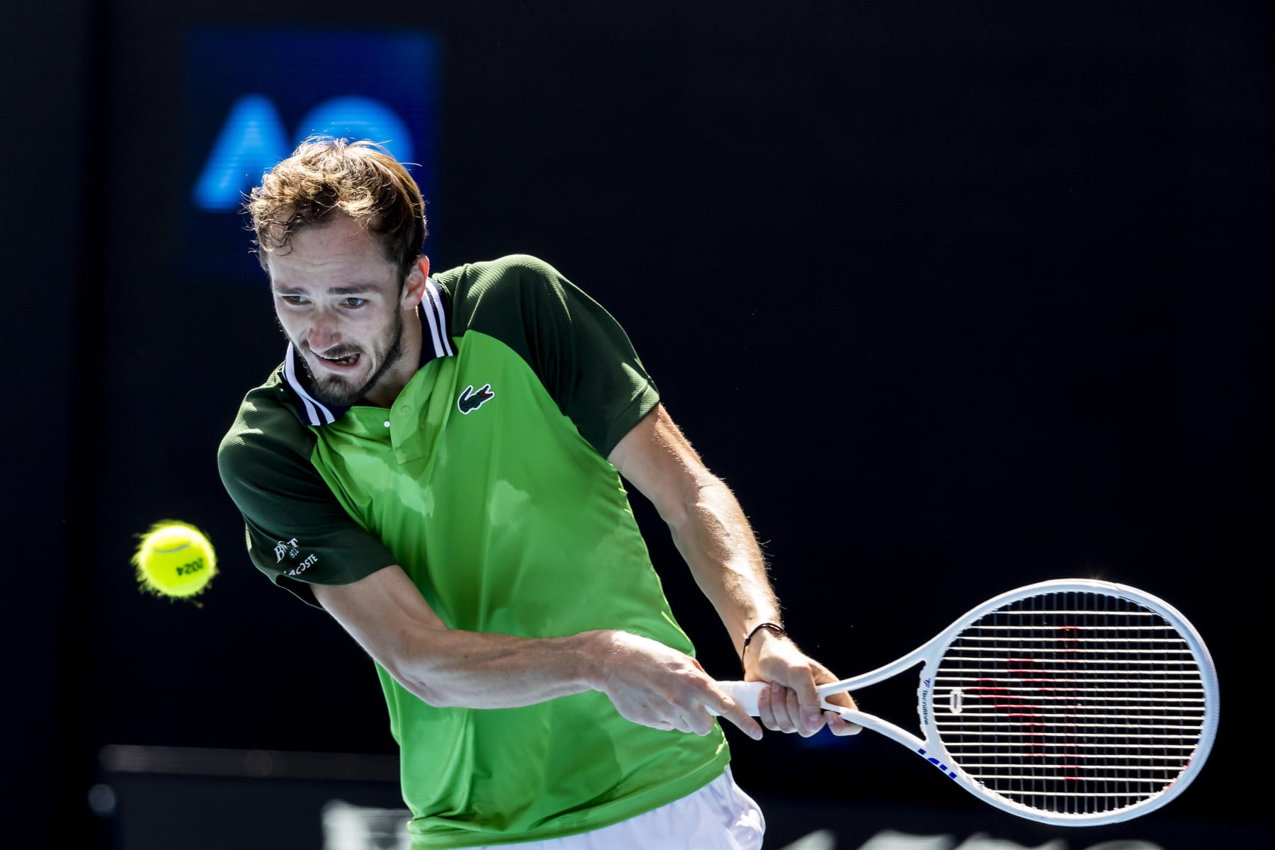 MELBOURNE, VIC - JANUARY 22: Daniil Medvedev of Russia in action during the 4th round of the 2024 Australian Open on January 22 2024, at Melbourne Park in Melbourne, Australia. (Photo by Jason Heidrich/Icon Sportswire via Getty Images)
