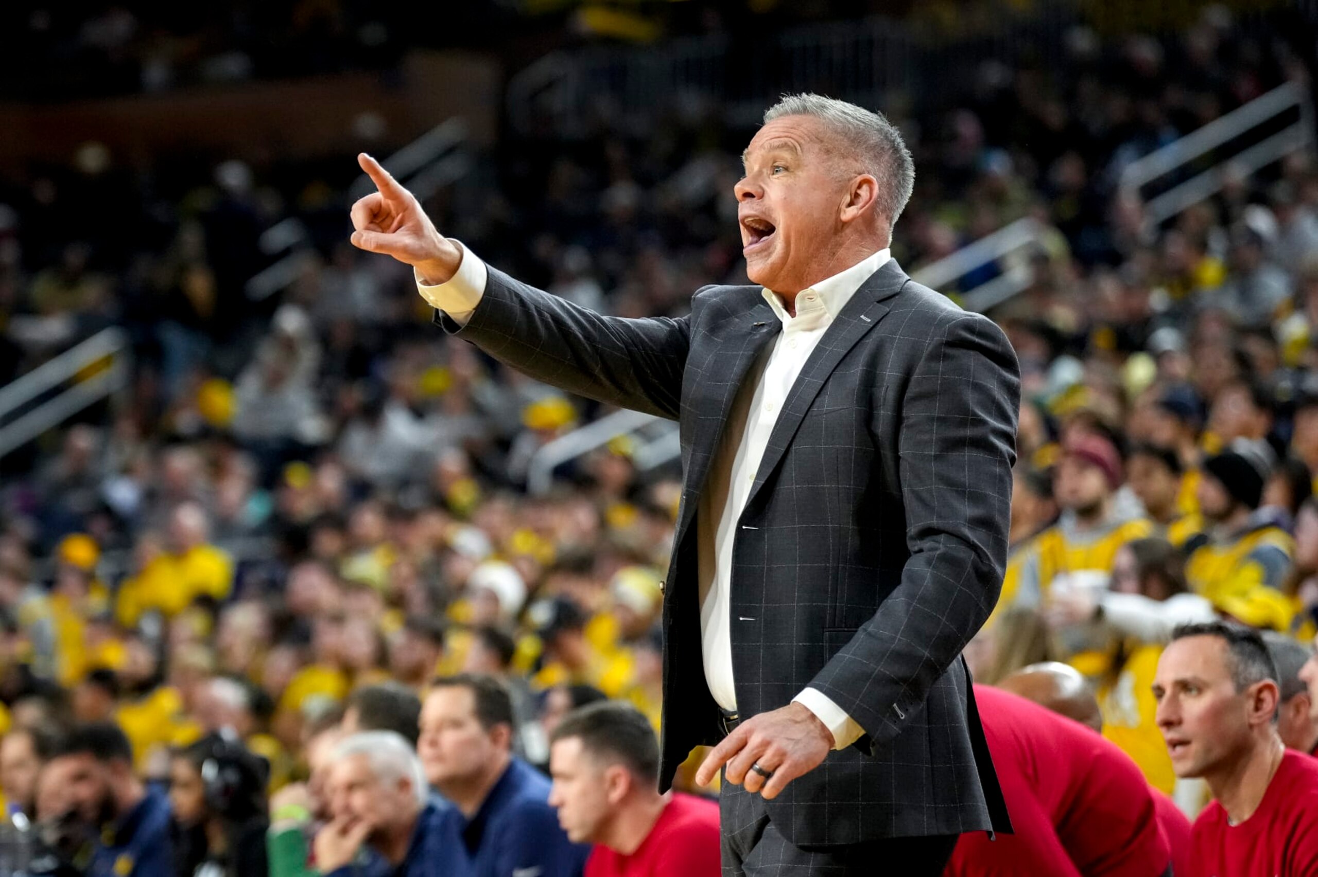 ANN ARBOR, MICHIGAN - JANUARY 15: Head coach Chris Holtmann of the Ohio State Buckeyes reacts against the Michigan Wolverines at Crisler Arena on January 15, 2024 in Ann Arbor, Michigan. (Photo by Nic Antaya/Getty Images)