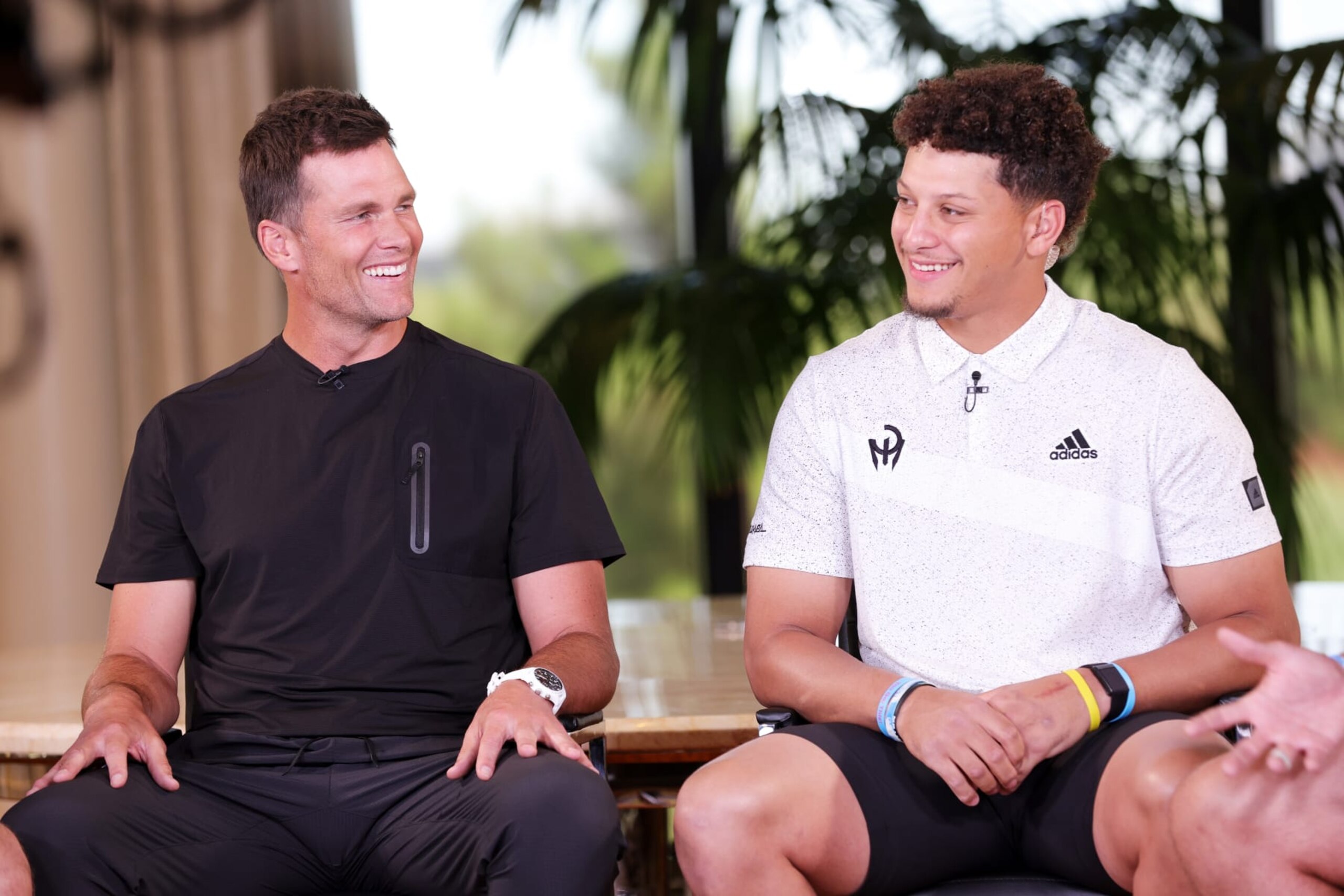 LAS VEGAS, NEVADA - JUNE 01: (L-R) Tom Brady and Patrick Mahomes take part in the quarterback roundtable prior to Capital One's The Match VI - Brady & Rodgers v Allen & Mahomes at Wynn Golf Club on June 01, 2022 in Las Vegas, Nevada. (Photo by Carmen Mandato/Getty Images for The Match) LAS VEGAS, NEVADA - JUNE 01: (L-R) Tom Brady and Patrick Mahomes take part in the quarterback roundtable prior to Capital One's The Match VI - Brady & Rodgers v Allen & Mahomes at Wynn Golf Club on June 01, 2022 in Las Vegas, Nevada. (Photo by Carmen Mandato/Getty Images for The Match)