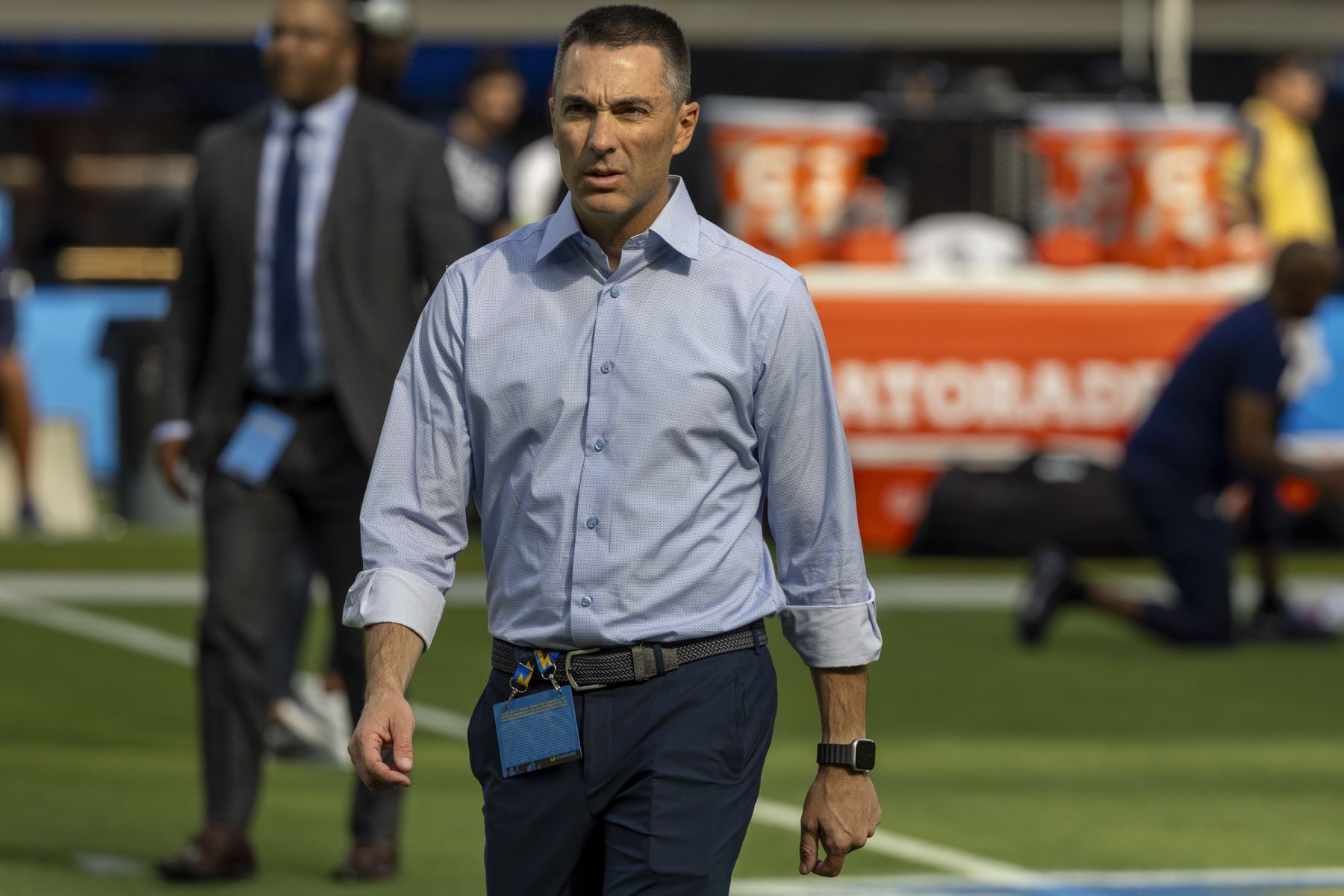 Inglewood, CA, Monday, October 16, 2023 - Chargers general manager Tom Telesco on the sidelines before a game against his former team, the Dallas Cowboys at SoFi Stadium.  (Robert Gauthier/Los Angeles Times via Getty Images)