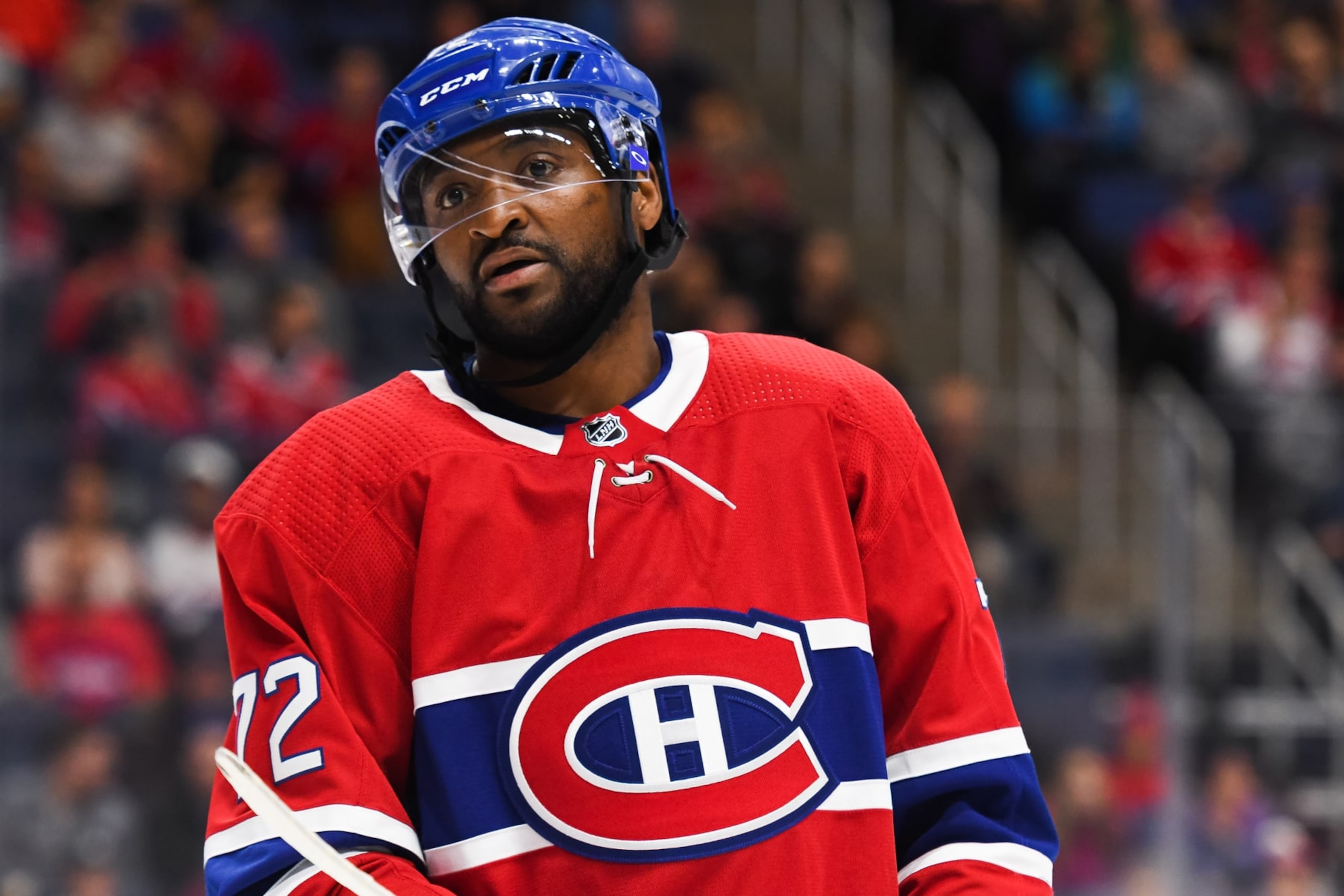 QUEBEC CITY, QC - SEPTEMBER 20: Look on Montreal Canadiens right wing Joel Ward (72) during the Washington Capitals versus the Montreal Canadiens preseason game on September 20, 2018, at Centre Videotron in Quebec City, QC  (Photo by David Kirouac/Icon Sportswire via Getty Images)
