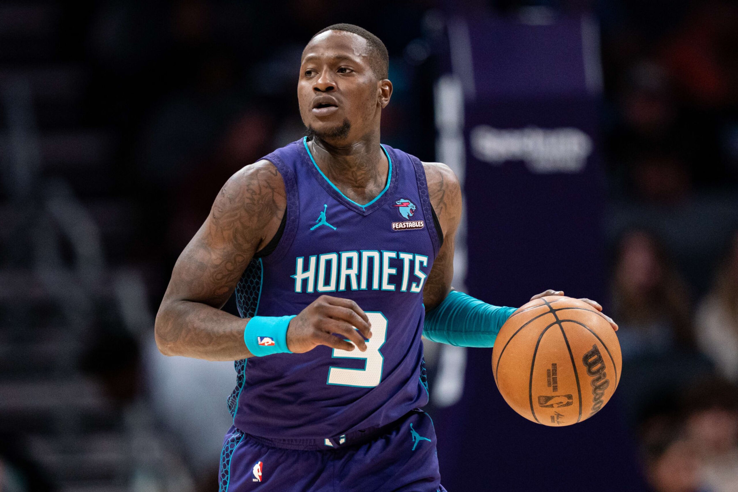 CHARLOTTE, NORTH CAROLINA - JANUARY 20: Terry Rozier #3 of the Charlotte Hornets brings the ball up court /P during their game at Spectrum Center on January 20, 2024 in Charlotte, North Carolina. NOTE TO USER: User expressly acknowledges and agrees that, by downloading and or using this photograph, User is consenting to the terms and conditions of the Getty Images License Agreement. (Photo by Jacob Kupferman/Getty Images) CHARLOTTE, NORTH CAROLINA - JANUARY 20: Terry Rozier #3 of the Charlotte Hornets brings the ball up court /P during their game at Spectrum Center on January 20, 2024 in Charlotte, North Carolina. NOTE TO USER: User expressly acknowledges and agrees that, by downloading and or using this photograph, User is consenting to the terms and conditions of the Getty Images License Agreement. (Photo by Jacob Kupferman/Getty Images)