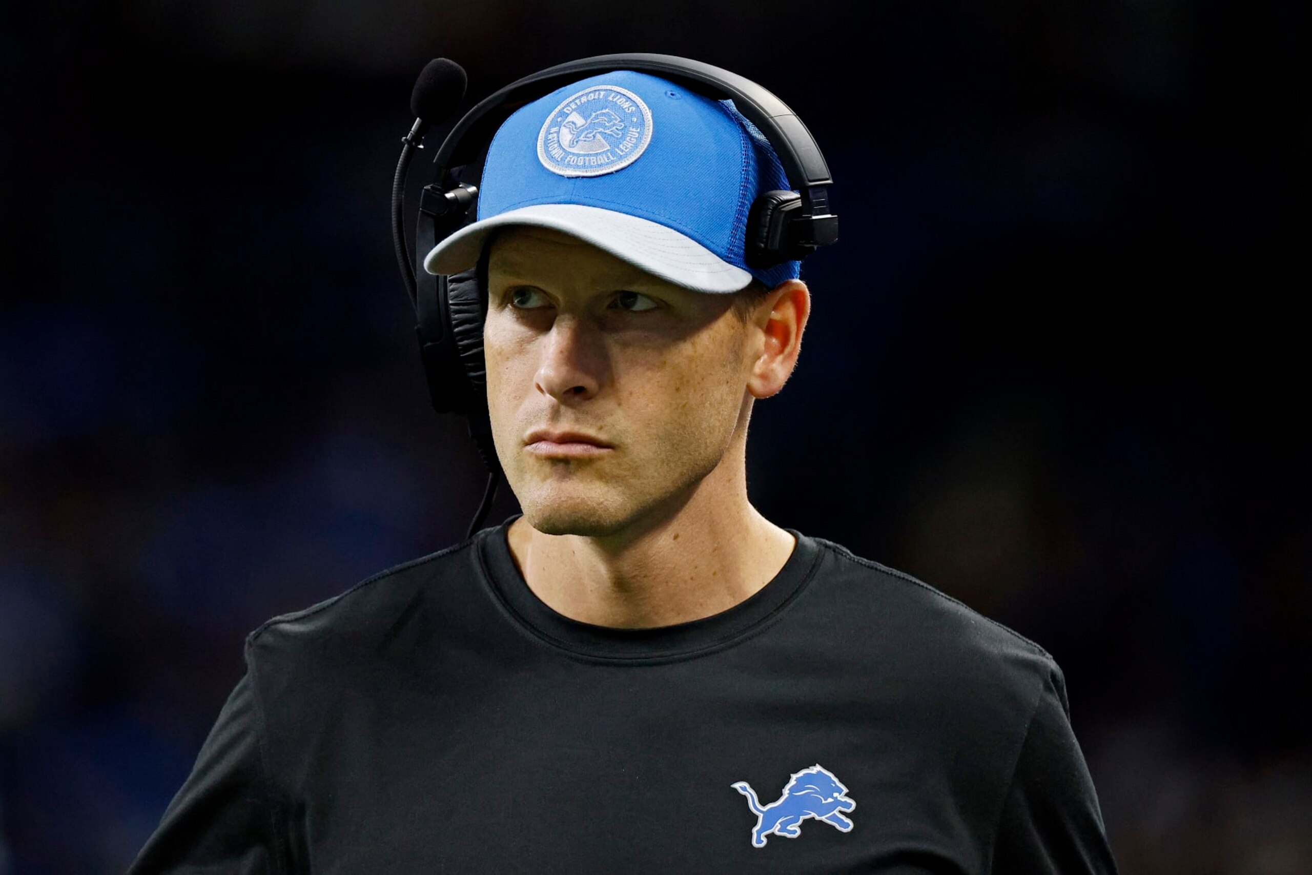 DETROIT, MICHIGAN - SEPTEMBER 24: Ben Johnson offensive coordinator with the Detroit Lions looks on during a game against the Atlanta Falcons at Ford Field on September 24, 2023 in Detroit, Michigan. (Photo by Mike Mulholland/Getty Images) DETROIT, MICHIGAN - SEPTEMBER 24: Ben Johnson offensive coordinator with the Detroit Lions looks on during a game against the Atlanta Falcons at Ford Field on September 24, 2023 in Detroit, Michigan. (Photo by Mike Mulholland/Getty Images)
