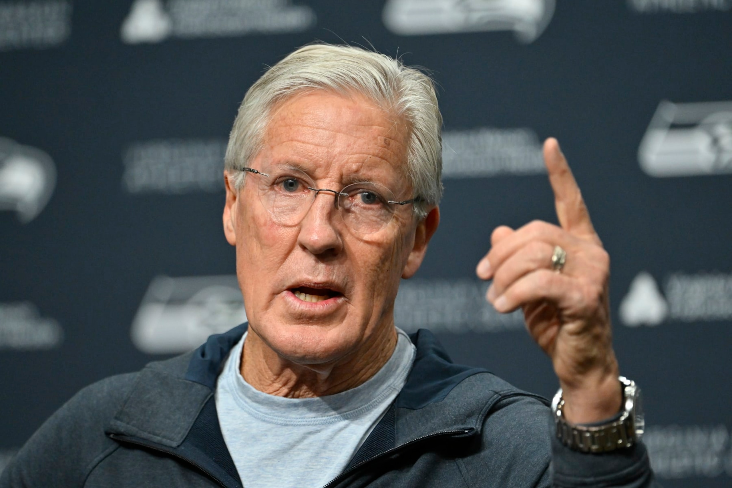 RENTON, WASHINGTON - JANUARY 10: Former Seattle Seahawks head coach Pete Carroll speaks at the Seattle Seahawks press conference at Virginia Mason Athletic Center on January 10, 2024 in Renton, Washington. (Photo by Alika Jenner/Getty Images) RENTON, WASHINGTON - JANUARY 10: Former Seattle Seahawks head coach Pete Carroll speaks at the Seattle Seahawks press conference at Virginia Mason Athletic Center on January 10, 2024 in Renton, Washington. (Photo by Alika Jenner/Getty Images)