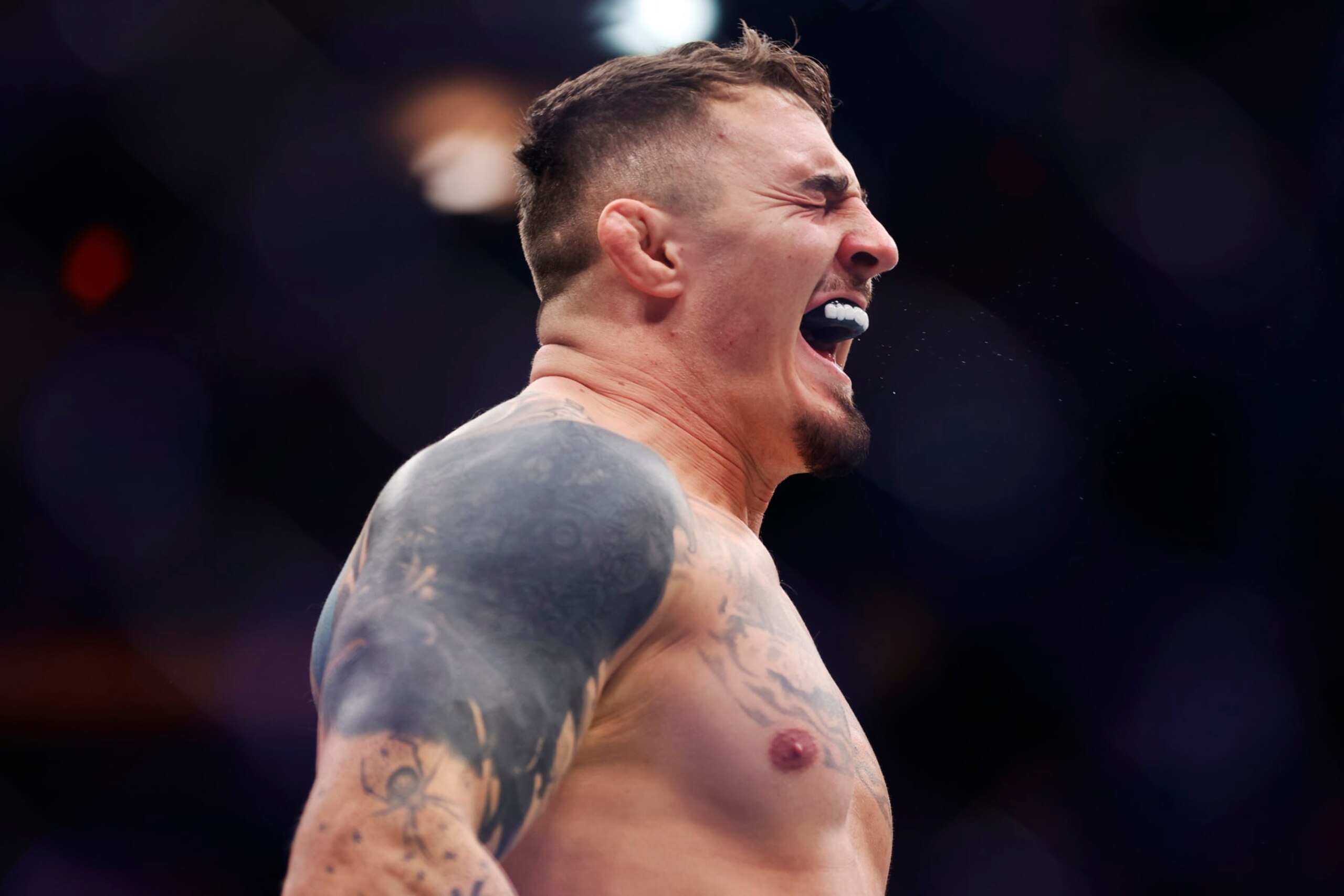 NEW YORK, NEW YORK - NOVEMBER 11: Tom Aspinall of England reacts after his knockout victory against Sergei Pavlovich of Russia in the interim UFC heavyweight championship fight during the UFC 295 event at Madison Square Garden on November 11, 2023 in New York City. (Photo by Sarah Stier/Getty Images) NEW YORK, NEW YORK - NOVEMBER 11: Tom Aspinall of England reacts after his knockout victory against Sergei Pavlovich of Russia in the interim UFC heavyweight championship fight during the UFC 295 event at Madison Square Garden on November 11, 2023 in New York City. (Photo by Sarah Stier/Getty Images)