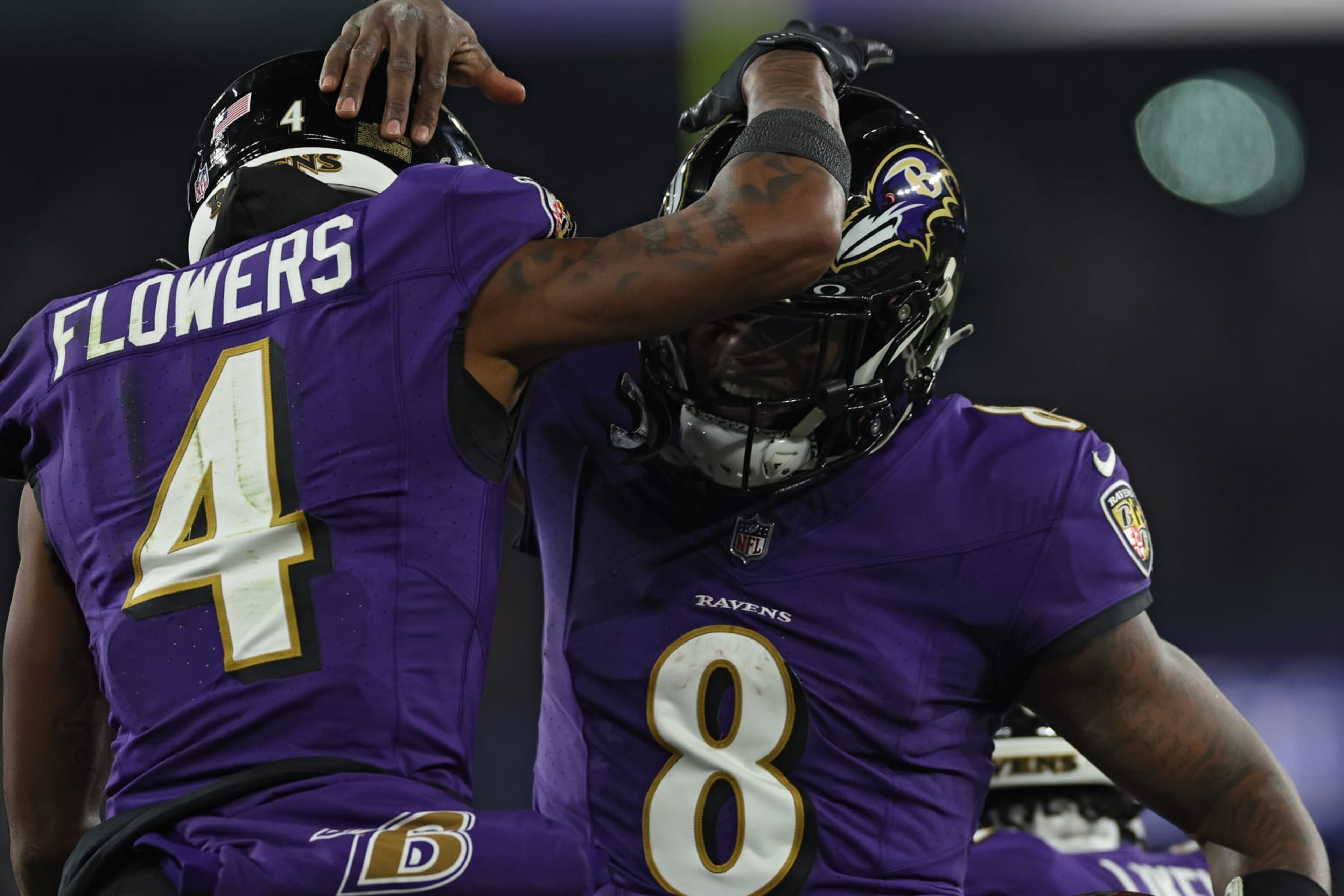 BALTIMORE, MARYLAND - JANUARY 20: Quarterback Lamar Jackson #8 of the Baltimore Ravens celebrates his touchdown against the Houston Texans during the fourth quarter in the AFC Divisional Playoff game at M&T Bank Stadium on January 20, 2024 in Baltimore, Maryland. (Photo by Patrick Smith/Getty Images)