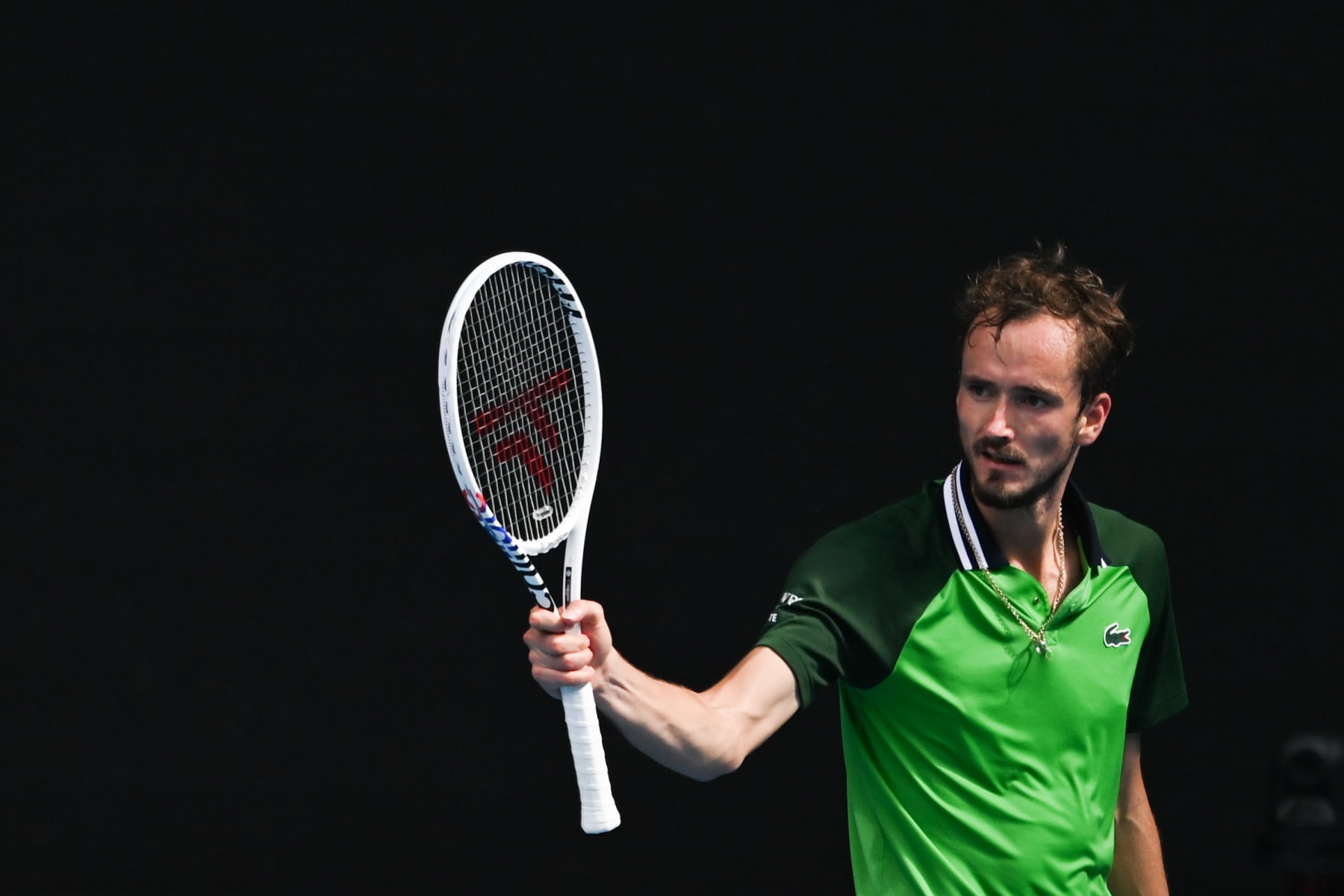 MELBOURNE, AUSTRALIA - JANUARY 24: Daniil Medvedev of Russia in action against Hubert Hurkacz (not seen) of Poland during the Quarter Final match at the Australian Open grand slam tennis tournament at Melbourne Park in Melbourne, Australia on January 24, 2024. (Photo by Stringer/Anadolu via Getty Images)