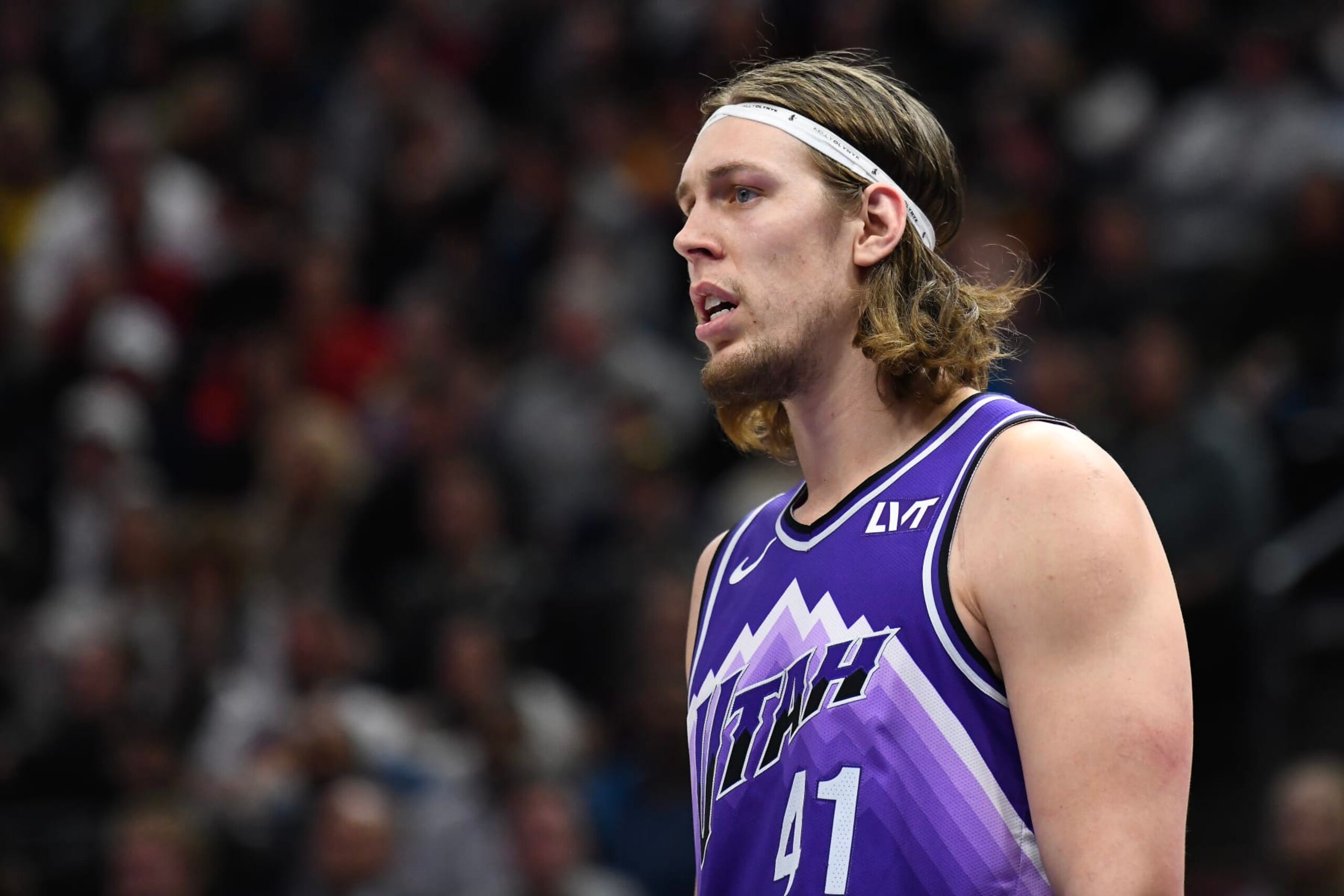 SALT LAKE CITY, UTAH - JANUARY 18: Kelly Olynyk #41 of the Utah Jazz in action during the second half of a game against the Oklahoma City Thunder at Delta Center on January 18, 2024 in Salt Lake City, Utah. NOTE TO USER: User expressly acknowledges and agrees that, by downloading and or using this photograph, User is consenting to the terms and conditions of the Getty Images License Agreement.  (Photo by Alex Goodlett/Getty Images)