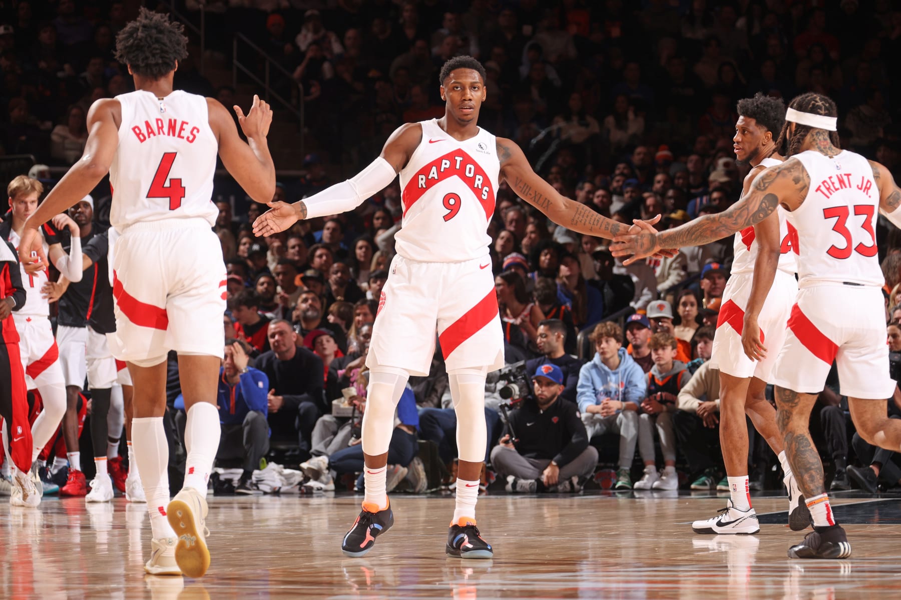 Scottie Barnes, RJ Barrett, Thaddeus Young and Gary Trent Jr.