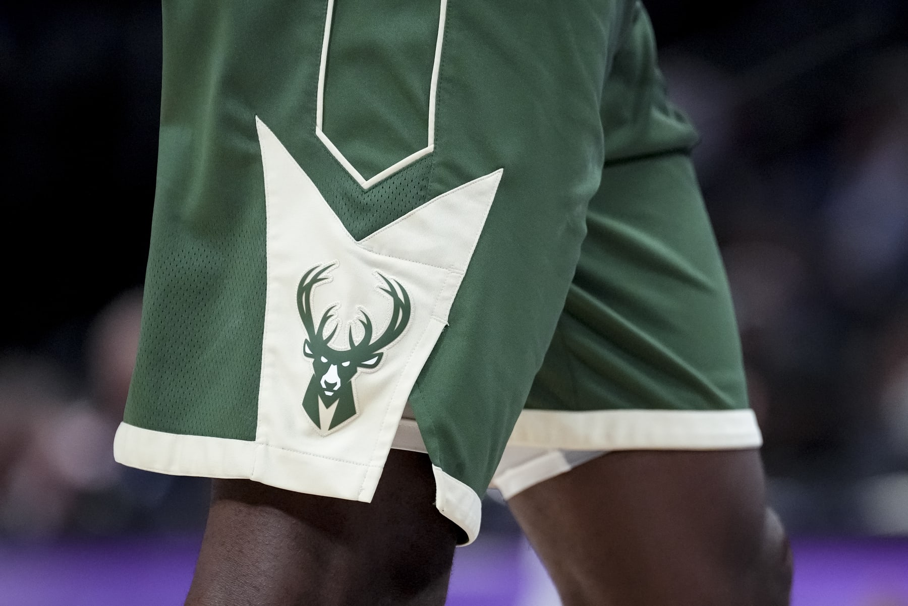 DETROIT, MICHIGAN - MARCH 27: The Milwaukee Bucks logo is pictured on a uniform during the game against the Detroit Pistons at Little Caesars Arena on March 27, 2023 in Detroit, Michigan. NOTE TO USER: User expressly acknowledges and agrees that, by downloading and or using this photograph, User is consenting to the terms and conditions of the Getty Images License Agreement. (Photo by Nic Antaya/Getty Images)