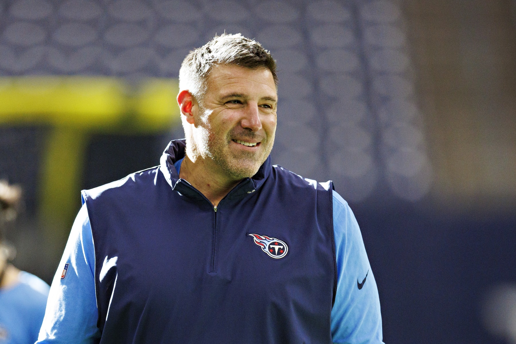 HOUSTON, TEXAS - DECEMBER 31: Head Coach Mike Vrabel of the Tennessee Titans on the field before the game against the Houston Texans at NRG Stadium on December 31, 2023 in Houston, Texas. The Texans defeated the Titans 26-3.  (Photo by Wesley Hitt/Getty Images)