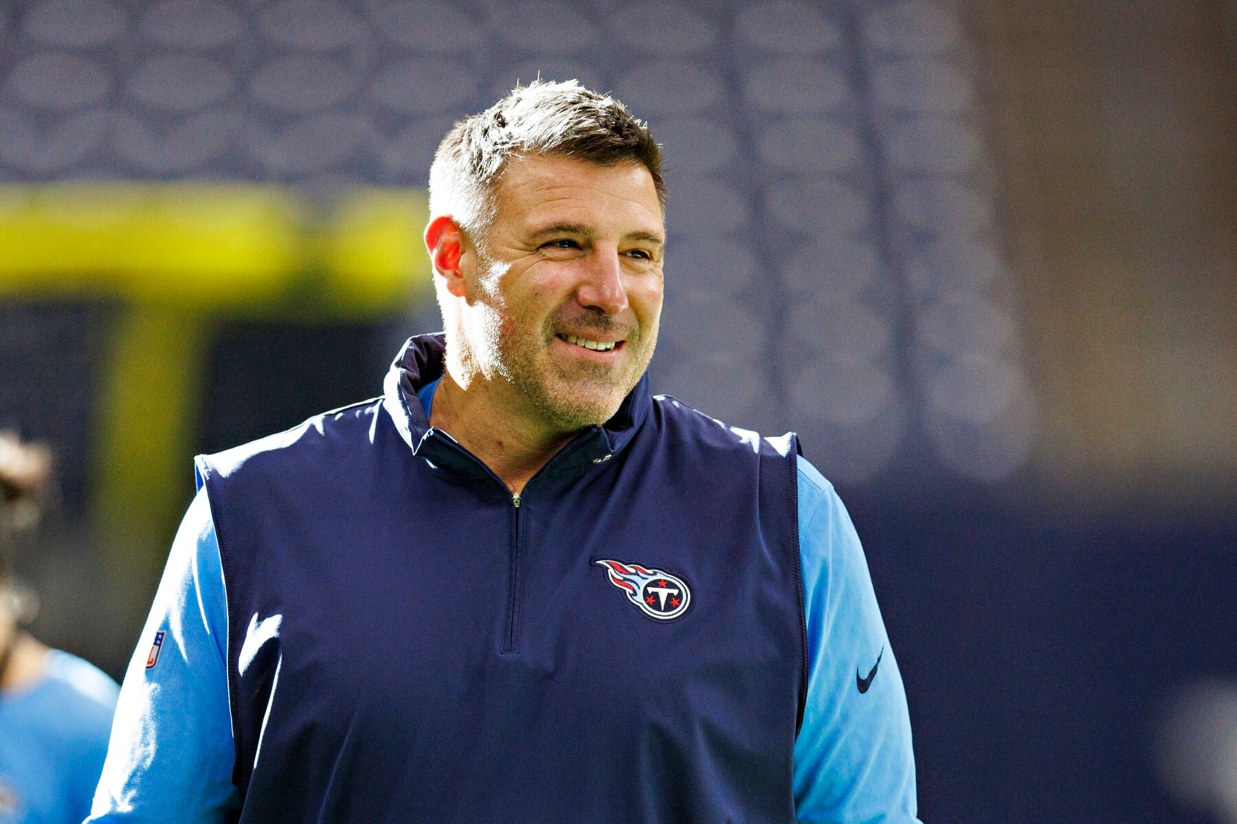 HOUSTON, TEXAS - DECEMBER 31: Head Coach Mike Vrabel of the Tennessee Titans on the field before the game against the Houston Texans at NRG Stadium on December 31, 2023 in Houston, Texas. The Texans defeated the Titans 26-3.  (Photo by Wesley Hitt/Getty Images)