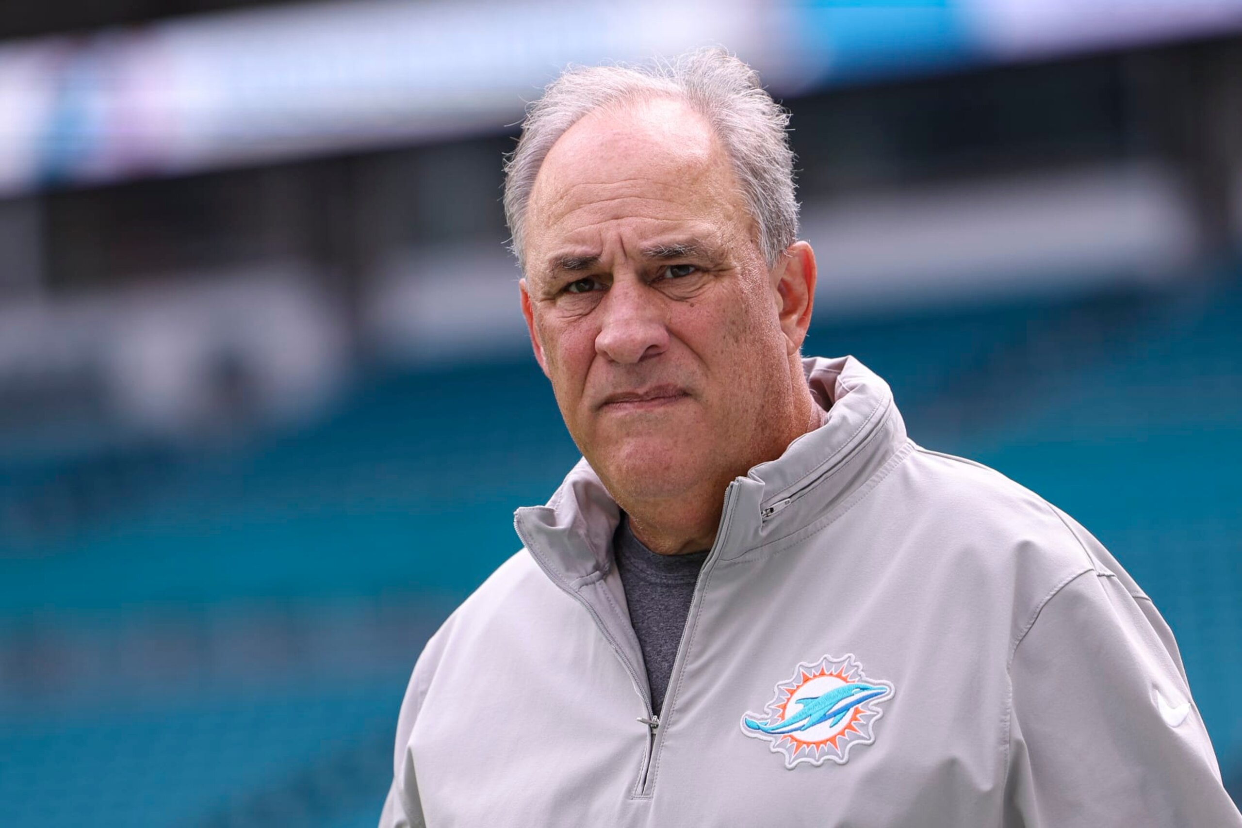 MIAMI GARDENS, FL - OCTOBER 29:  Vic Fangio of the Miami Dolphins arrives prior to an NFL football game against the New England Patriots at Hard Rock Stadium on October 29, 2023 in Miami Gardens, Florida. (Photo by Perry Knotts/Getty Images)