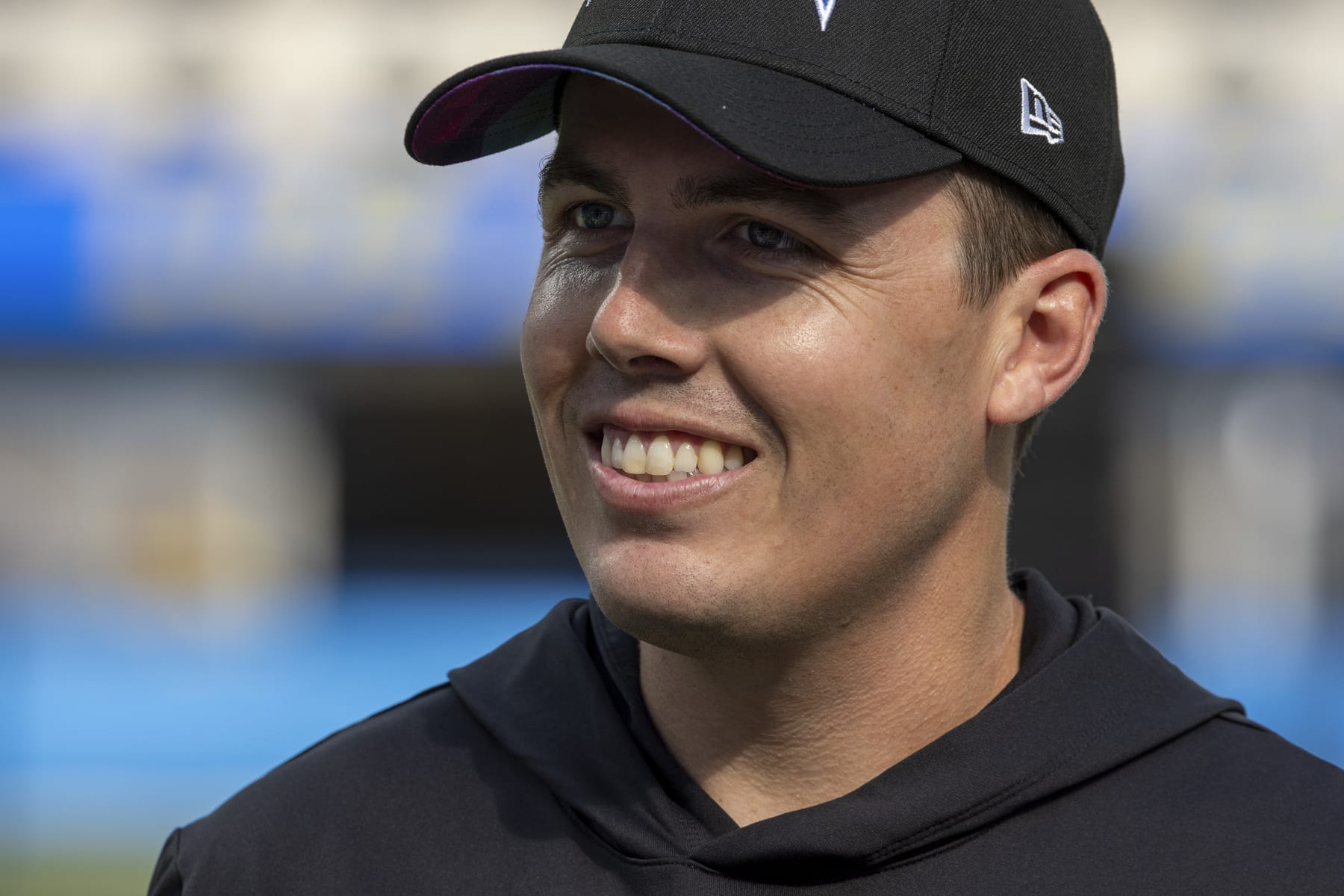 Inglewood, CA, Monday, October 16, 2023 - Chargers offensive coordinator Kellen Moore on the sidelines before a game against his former team, the Dallas Cowboys at SoFi Stadium.  (Robert Gauthier/Los Angeles Times via Getty Images)