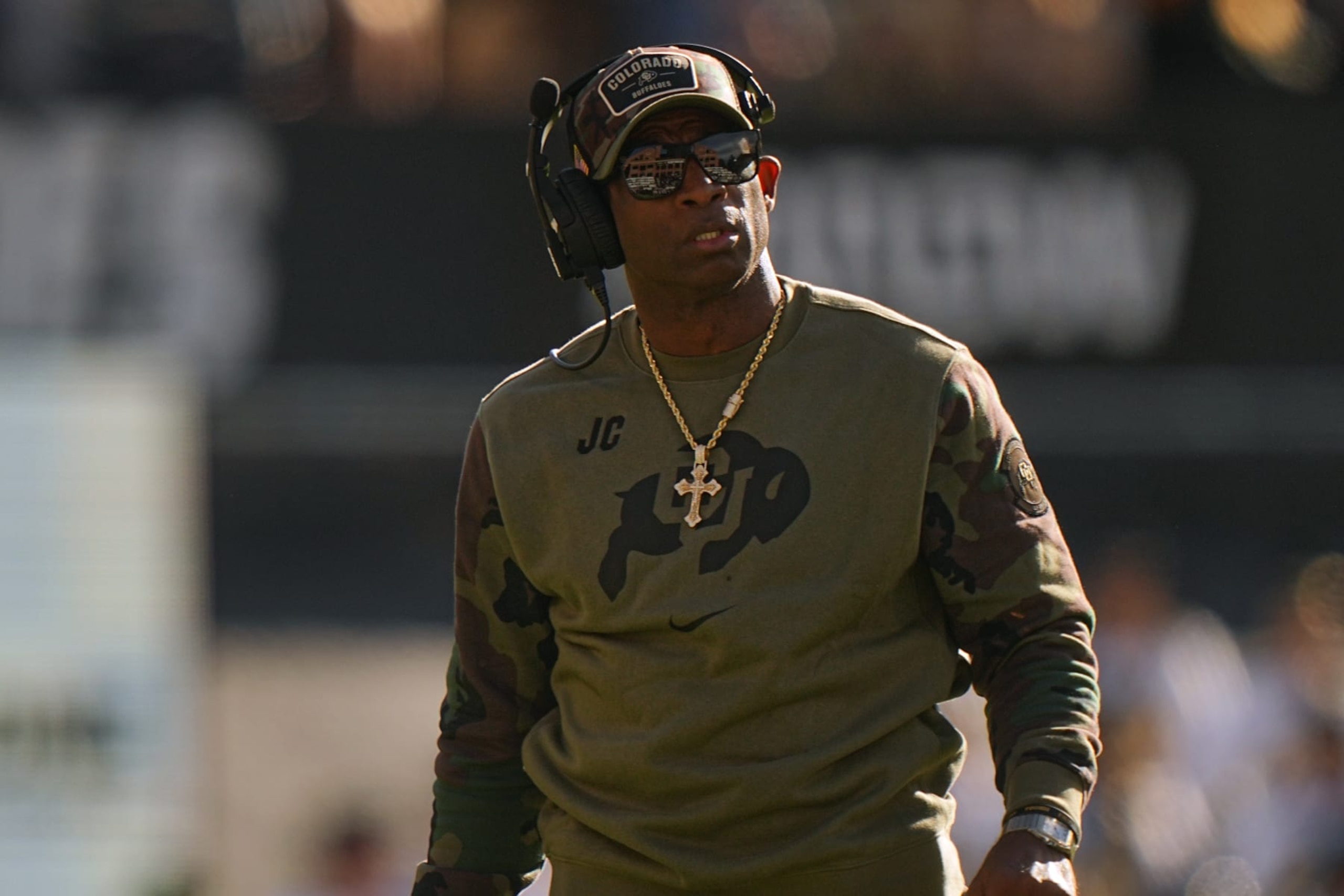 College Football: Colorado head coach Deion Sanders looks on vs Arizona at Folsom Field. 
Boulder, CO 11/11/2023 
CREDIT: Erick W. Rasco (Photo by Erick W. Rasco/Sports Illustrated via Getty Images) 
(Set Number: X164462)
