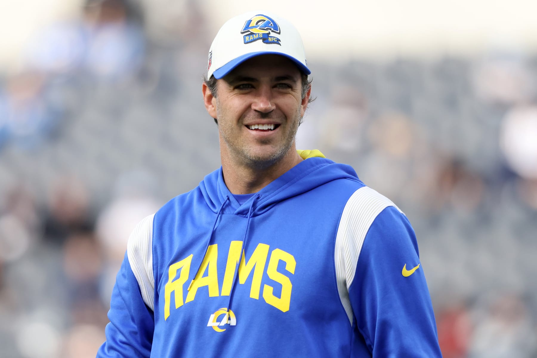 INGLEWOOD, CALIFORNIA - JANUARY 01: Quarterbacks coach Zac Robinson of the Los Angeles Rams looks on prior to the game against the Los Angeles Chargers at SoFi Stadium on January 01, 2023 in Inglewood, California. (Photo by Katelyn Mulcahy/Getty Images)