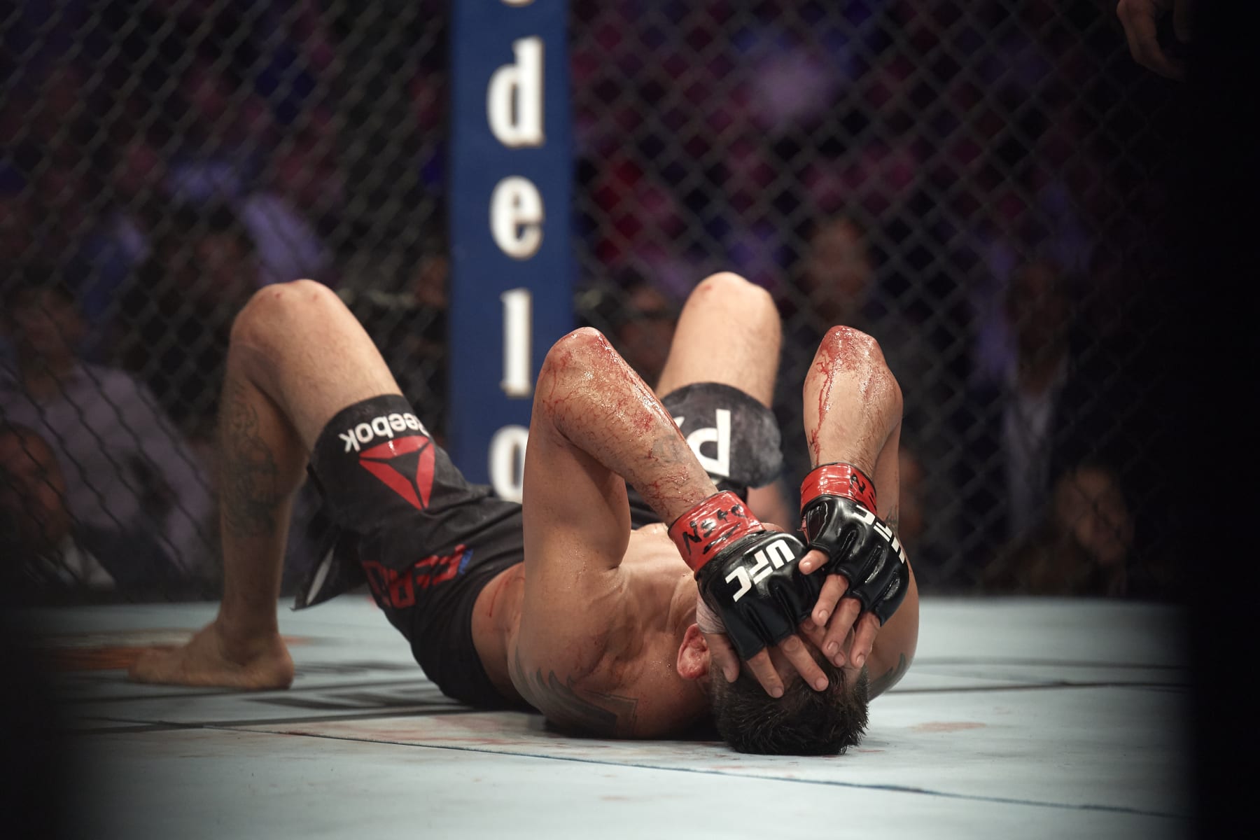 Mixed Martial Arts: UFC 229: Tony Ferguson down on ring during Lightweight fight vs Anthony Pettis at T-Mobile Arena.
Las Vegas, NV 10/6/2018
CREDIT: John W. McDonough (Photo by John W. McDonough /Sports Illustrated via Getty Images)
(Set Number: X162211 TK1 )