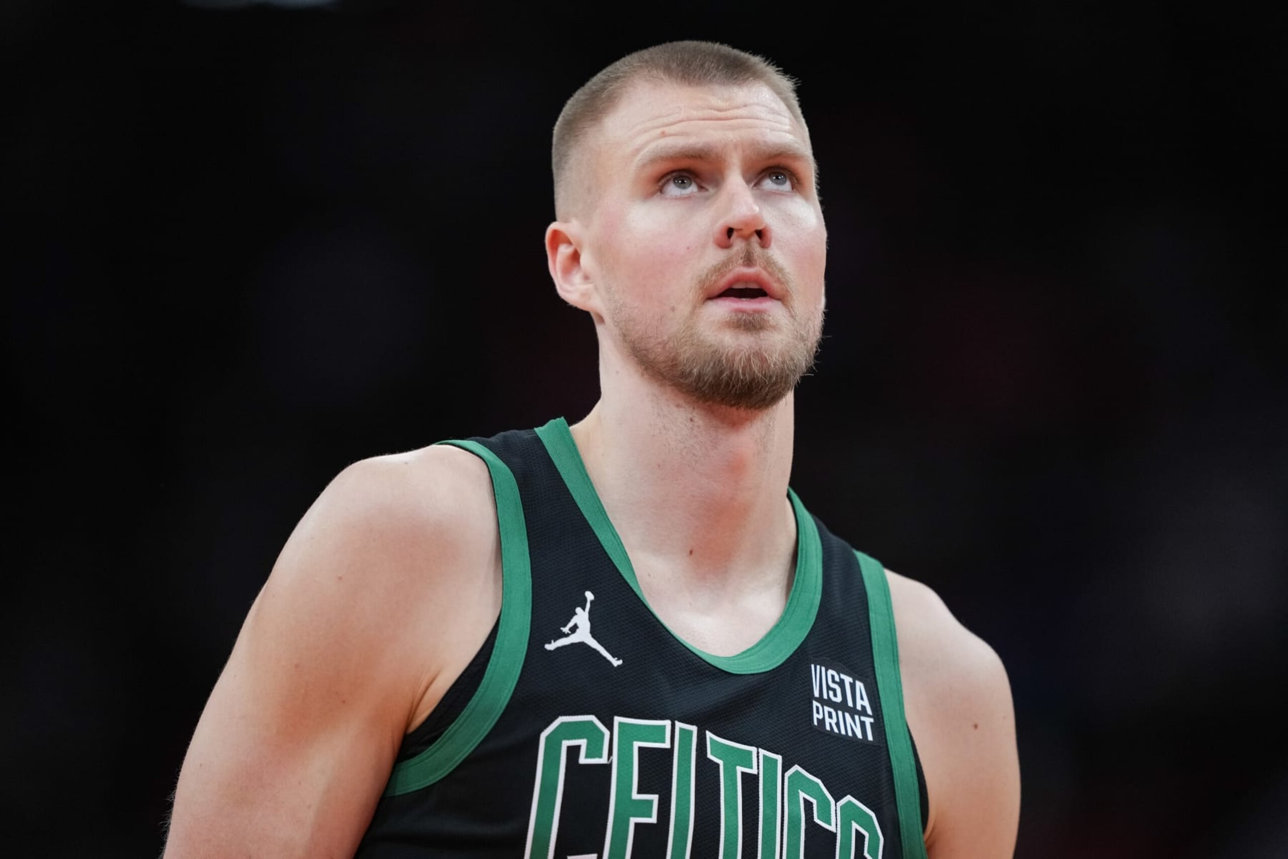 HOUSTON, TEXAS - JANUARY 21: Kristaps Porzingis #8 of the Boston Celtics looks on during the second quarter of the game against the Houston Rockets at Toyota Center on January 21, 2024 in Houston, Texas. NOTE TO USER: User expressly acknowledges and agrees that, by downloading and or using this photograph, User is consenting to the terms and conditions of the Getty Images License Agreement. (Photo by Alex Bierens de Haan/Getty Images) HOUSTON, TEXAS - JANUARY 21: Kristaps Porzingis #8 of the Boston Celtics looks on during the second quarter of the game against the Houston Rockets at Toyota Center on January 21, 2024 in Houston, Texas. NOTE TO USER: User expressly acknowledges and agrees that, by downloading and or using this photograph, User is consenting to the terms and conditions of the Getty Images License Agreement. (Photo by Alex Bierens de Haan/Getty Images)