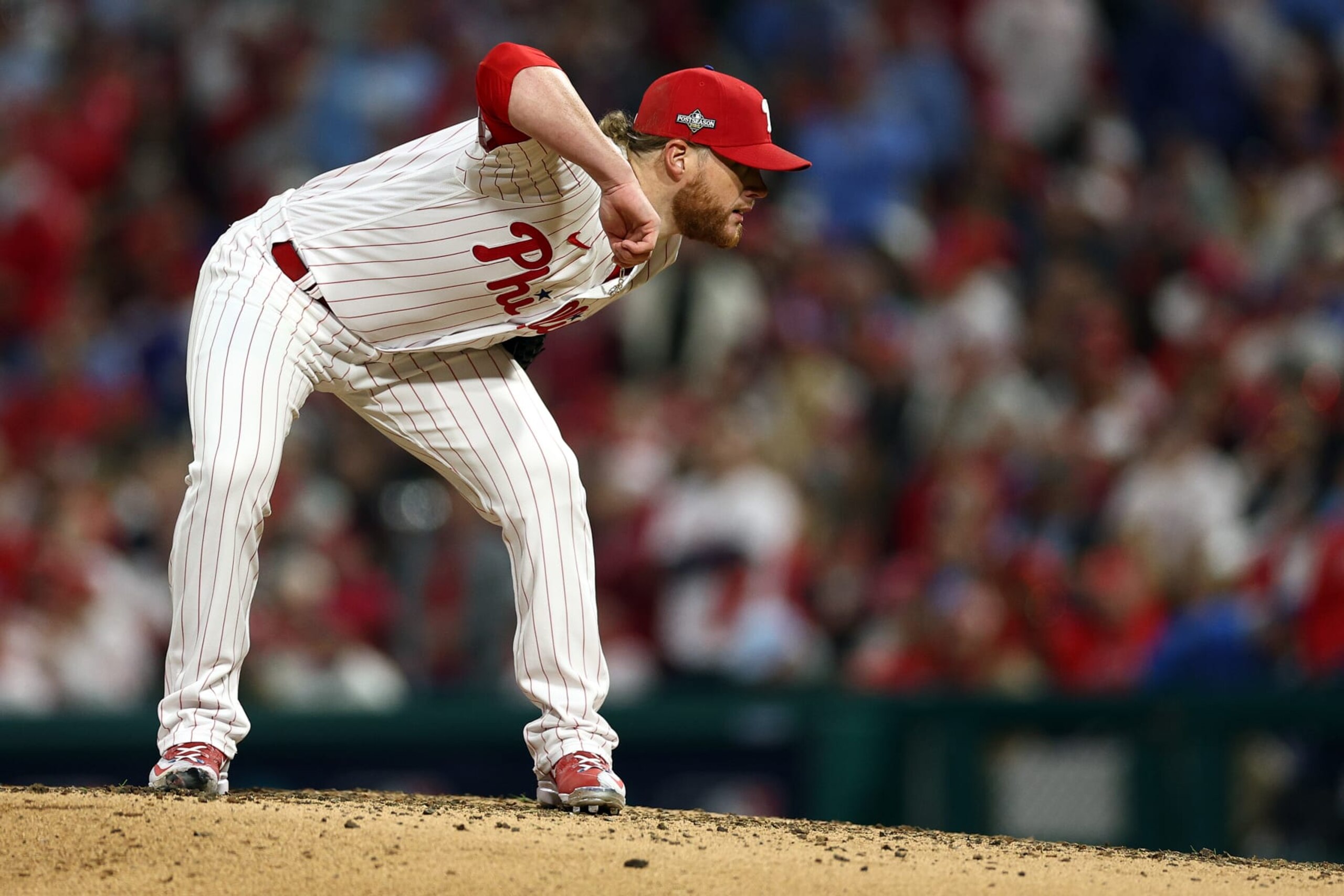 PHILADELPHIA, PENNSYLVANIA - OCTOBER 23: Craig Kimbrel #31 of the Philadelphia Phillies prepares for a pitch in the eighth inning against the Arizona Diamondbacks during Game Six of the Championship Series at Citizens Bank Park on October 23, 2023 in Philadelphia, Pennsylvania. (Photo by Elsa/Getty Images) PHILADELPHIA, PENNSYLVANIA - OCTOBER 23: Craig Kimbrel #31 of the Philadelphia Phillies prepares for a pitch in the eighth inning against the Arizona Diamondbacks during Game Six of the Championship Series at Citizens Bank Park on October 23, 2023 in Philadelphia, Pennsylvania. (Photo by Elsa/Getty Images)