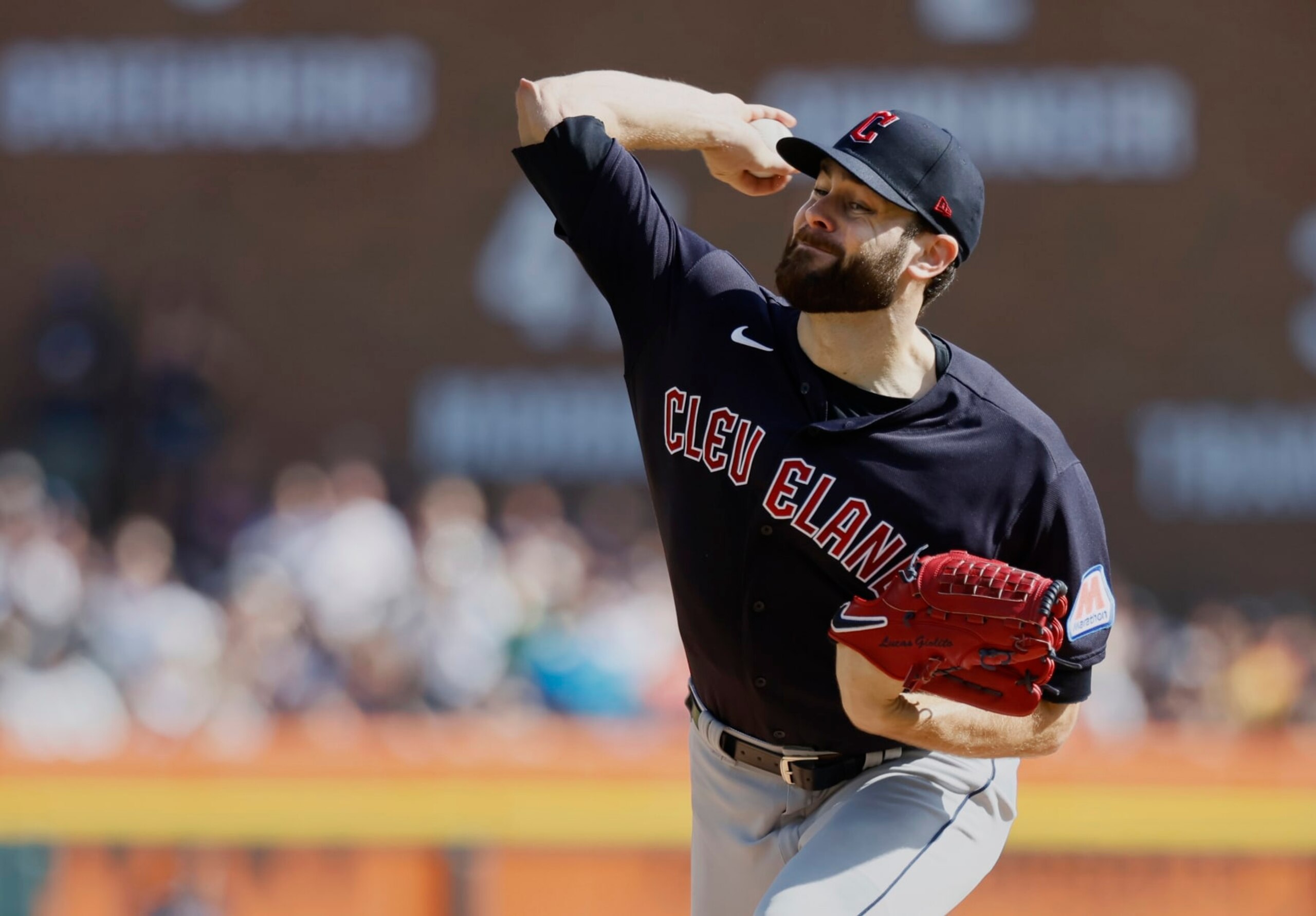DETROIT, MI - OCTOBER 1: Lucas Giolito #27 of the Cleveland Guardians pitches against the Detroit Tigers during the first inning at Comerica Park on October 1, 2023 in Detroit, Michigan. (Photo by Duane Burleson/Getty Images) DETROIT, MI - OCTOBER 1: Lucas Giolito #27 of the Cleveland Guardians pitches against the Detroit Tigers during the first inning at Comerica Park on October 1, 2023 in Detroit, Michigan. (Photo by Duane Burleson/Getty Images)