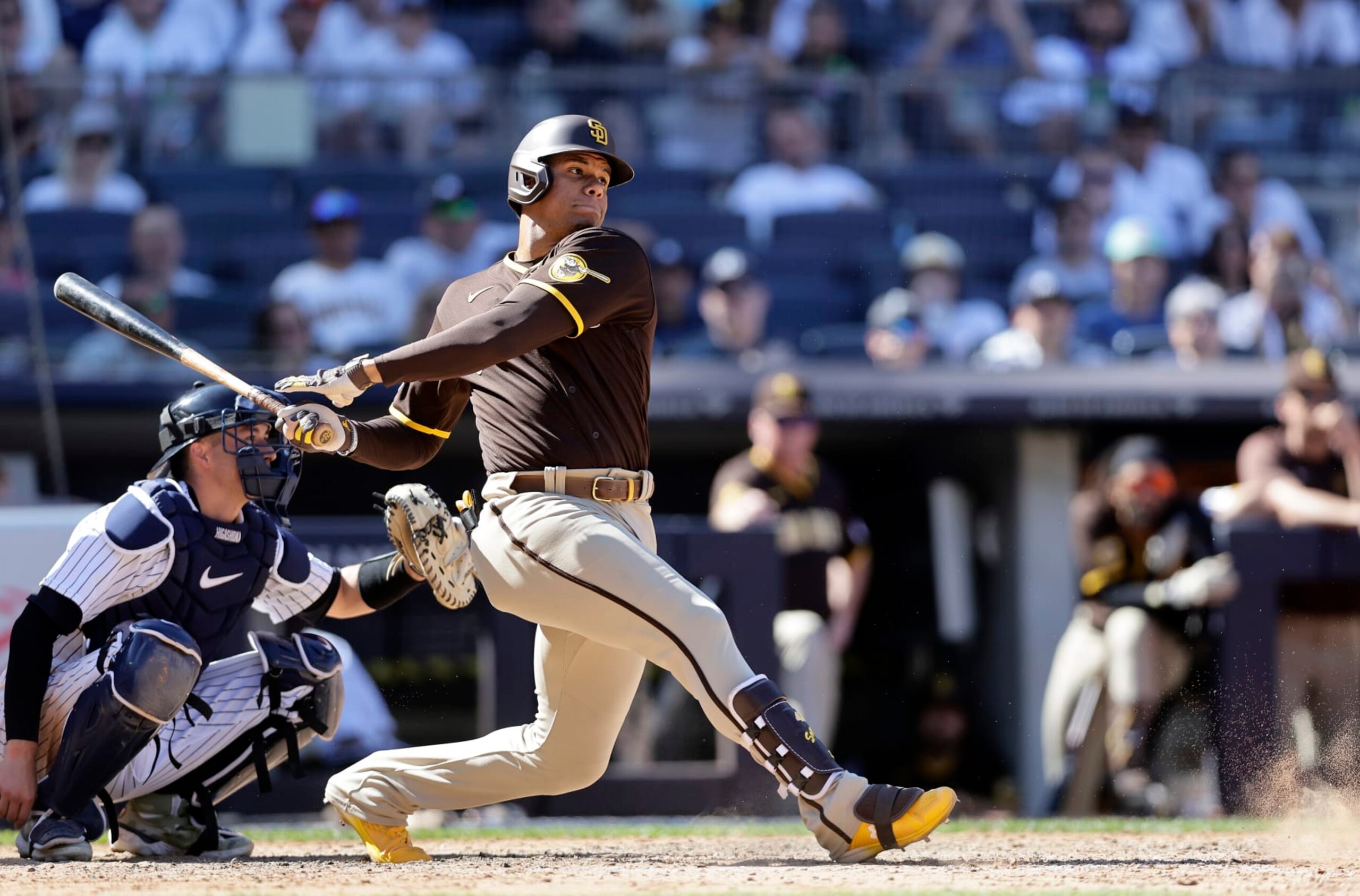 BRONX, NEW YORK - MAY 28: Juan Soto #22 of the San Diego Padres in action against the New York Yankees at Yankee Stadium on May 28, 2023 in Bronx, New York. The Yankees defeated the Padres 10-7. (Photo by Jim McIsaac/Getty Images) BRONX, NEW YORK - MAY 28: Juan Soto #22 of the San Diego Padres in action against the New York Yankees at Yankee Stadium on May 28, 2023 in Bronx, New York. The Yankees defeated the Padres 10-7. (Photo by Jim McIsaac/Getty Images)
