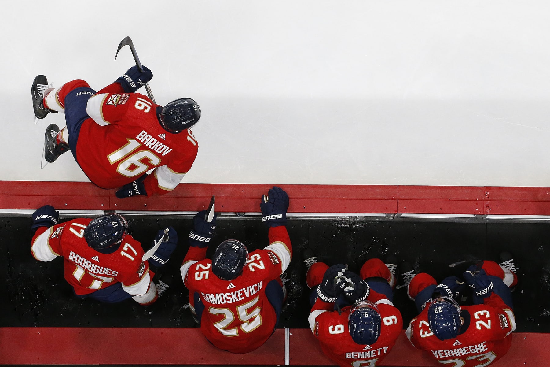 SUNRISE, FLORIDA - JANUARY 24: Aleksander Barkov #16 of the Florida Panthers jumps in for a shift against the Arizona Coyotes at the Amerant Bank Arena on January 24, 2024 in Sunrise, Florida. (Photo by Eliot J. Schechter/NHLI via Getty Images)