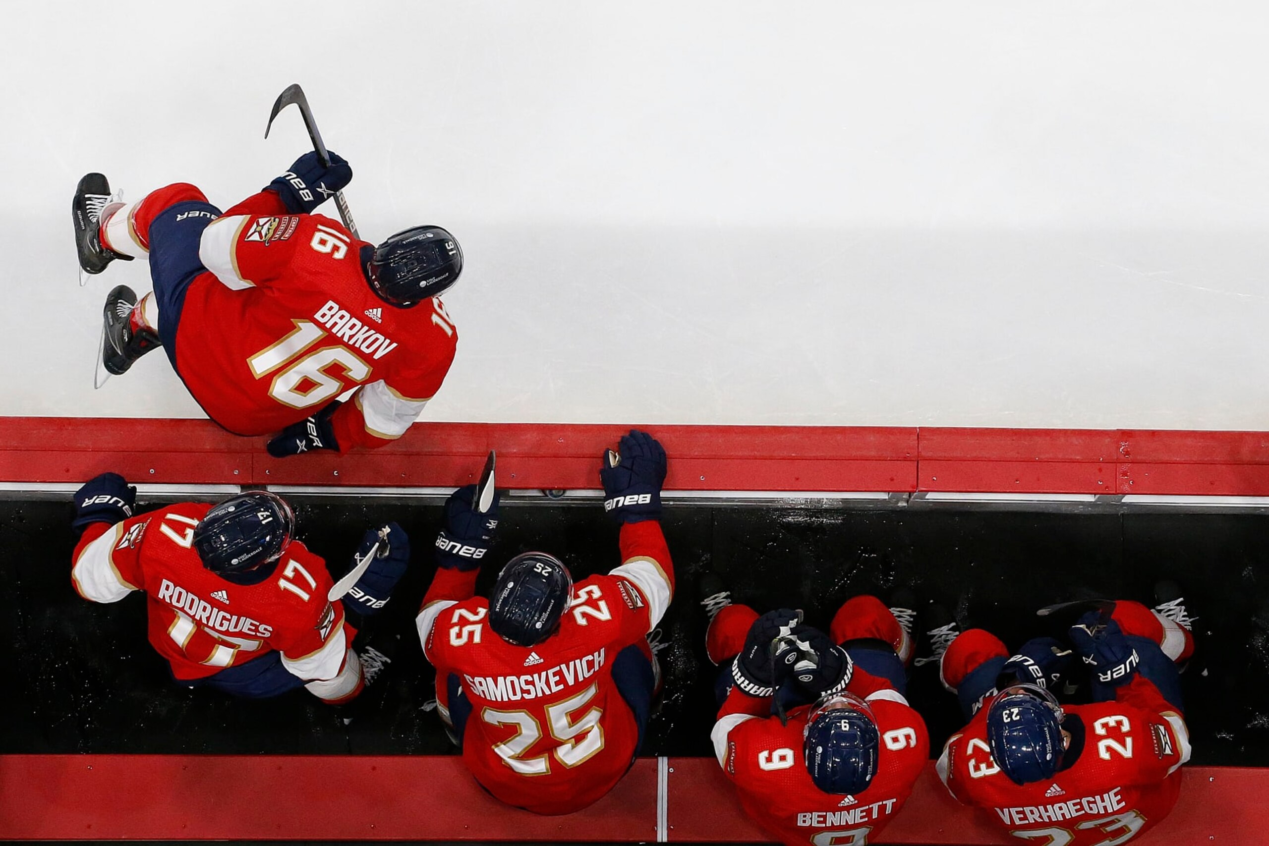 SUNRISE, FLORIDA - JANUARY 24: Aleksander Barkov #16 of the Florida Panthers jumps in for a shift against the Arizona Coyotes at the Amerant Bank Arena on January 24, 2024 in Sunrise, Florida. (Photo by Eliot J. Schechter/NHLI via Getty Images)