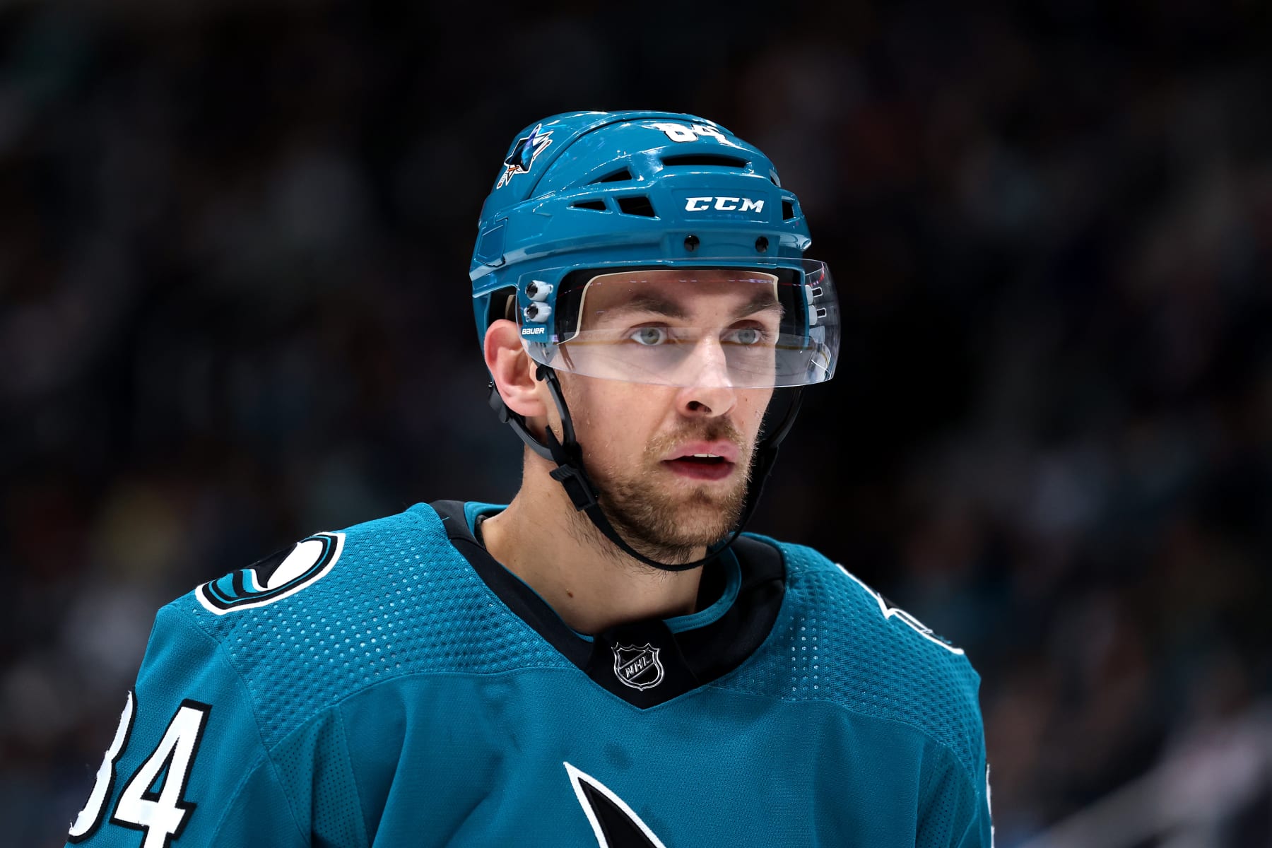 SAN JOSE, CALIFORNIA - JANUARY 06: Jan Rutta #84 of the San Jose Sharks in action against the Toronto Maple Leafs at SAP Center on January 06, 2024 in San Jose, California. (Photo by Ezra Shaw/Getty Images)