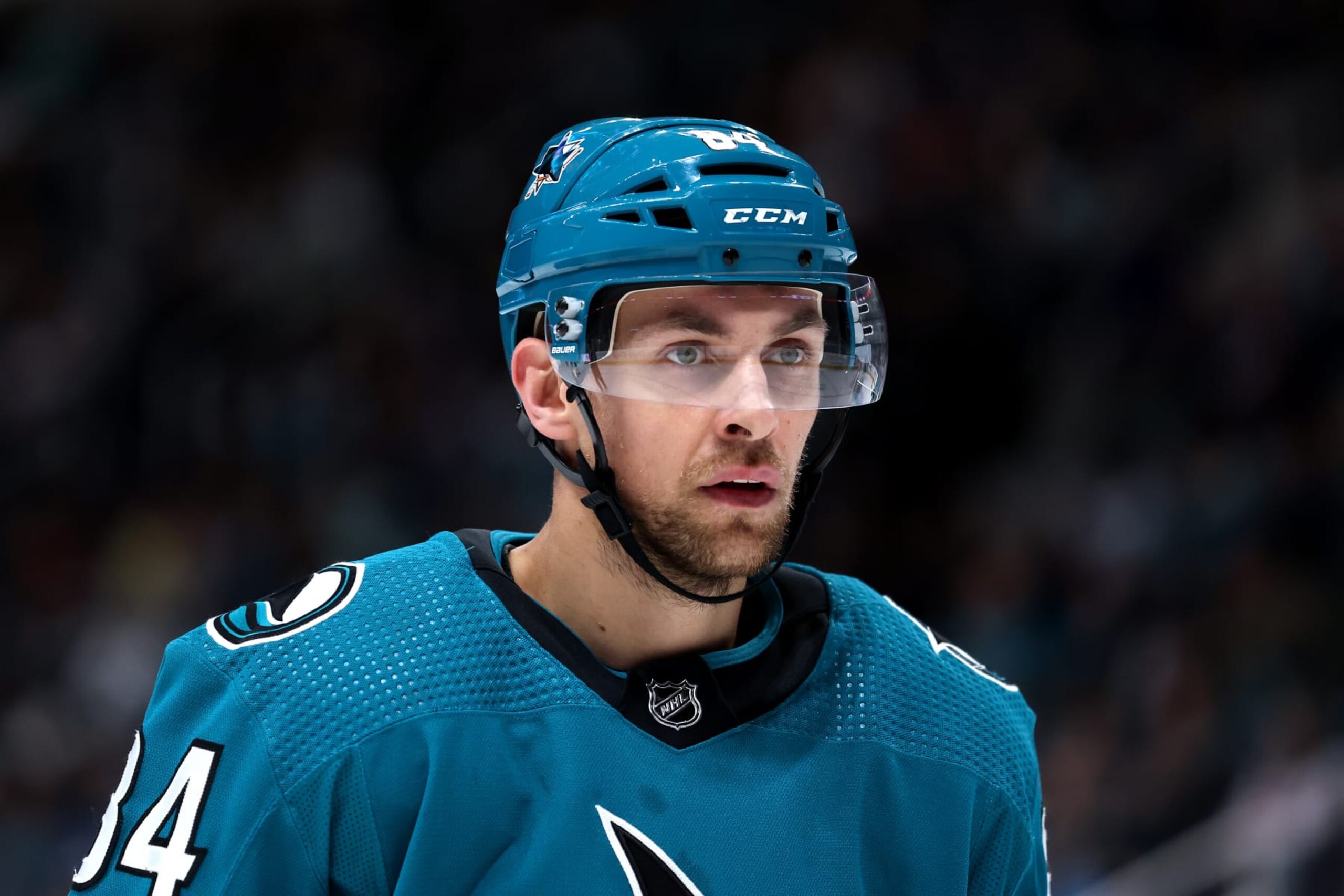 SAN JOSE, CALIFORNIA - JANUARY 06: Jan Rutta #84 of the San Jose Sharks in action against the Toronto Maple Leafs at SAP Center on January 06, 2024 in San Jose, California. (Photo by Ezra Shaw/Getty Images)