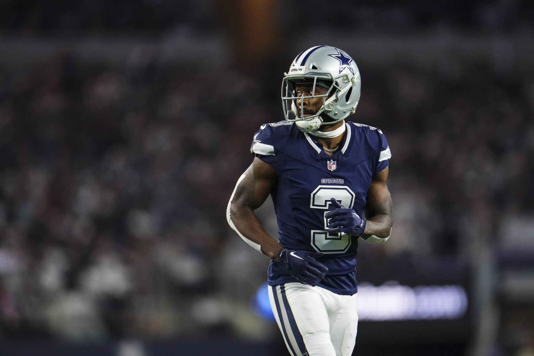 ARLINGTON, TX - DECEMBER 30: Brandin Cooks #3 of the Dallas Cowboys looks on from the field during an NFL football game against the Detroit Lions at AT&T Stadium on December 30, 2023 in Arlington, Texas. (Photo by Cooper Neill/Getty Images)