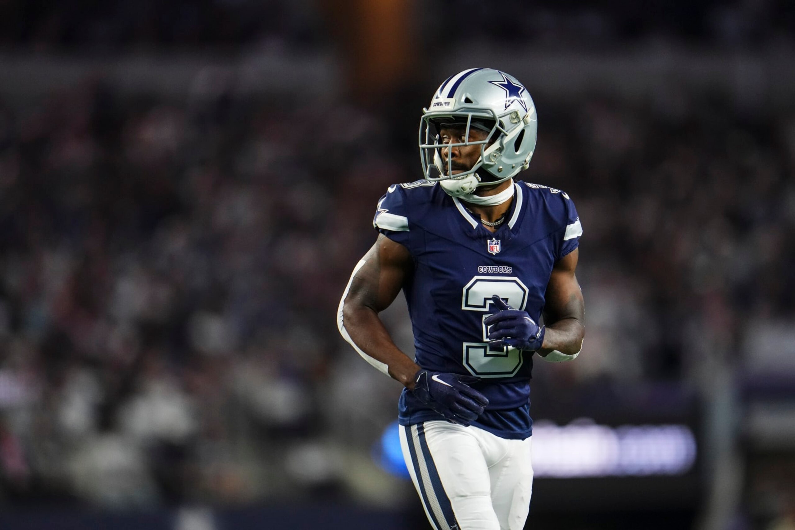 ARLINGTON, TX - DECEMBER 30: Brandin Cooks #3 of the Dallas Cowboys looks on from the field during an NFL football game against the Detroit Lions at AT&T Stadium on December 30, 2023 in Arlington, Texas. (Photo by Cooper Neill/Getty Images)