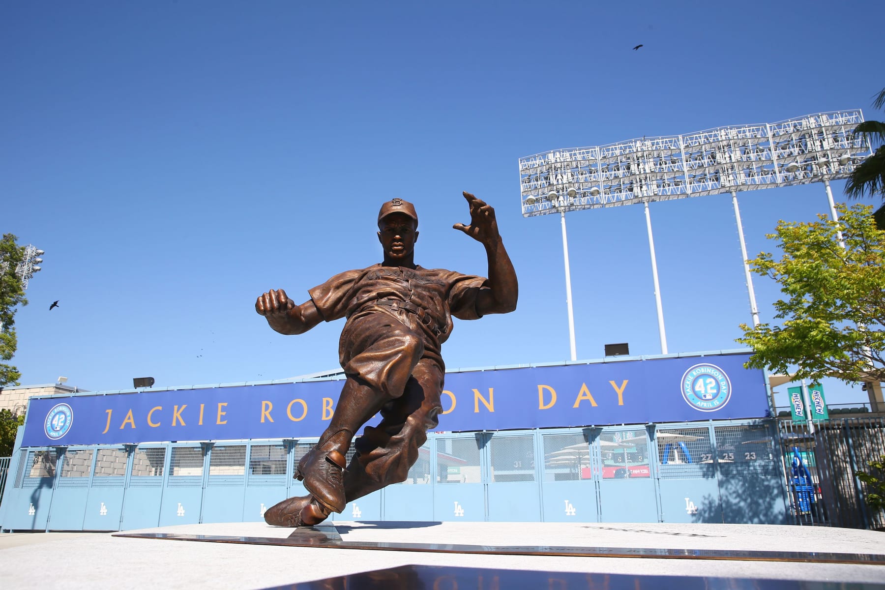 LOS ANGELES, CA - APRIL 19: A general view of the Jackie Robinson statue is seen prior to the MLB game between the Colorado Rockies and the Los Angeles Dodgers at Dodger Stadium on April 19, 2017 in Los Angeles, California. The Dodgers defeated the Rockies 4-2. (Photo by Victor Decolongon/Getty Images) LOS ANGELES, CA - APRIL 19: A general view of the Jackie Robinson statue is seen prior to the MLB game between the Colorado Rockies and the Los Angeles Dodgers at Dodger Stadium on April 19, 2017 in Los Angeles, California. The Dodgers defeated the Rockies 4-2. (Photo by Victor Decolongon/Getty Images)