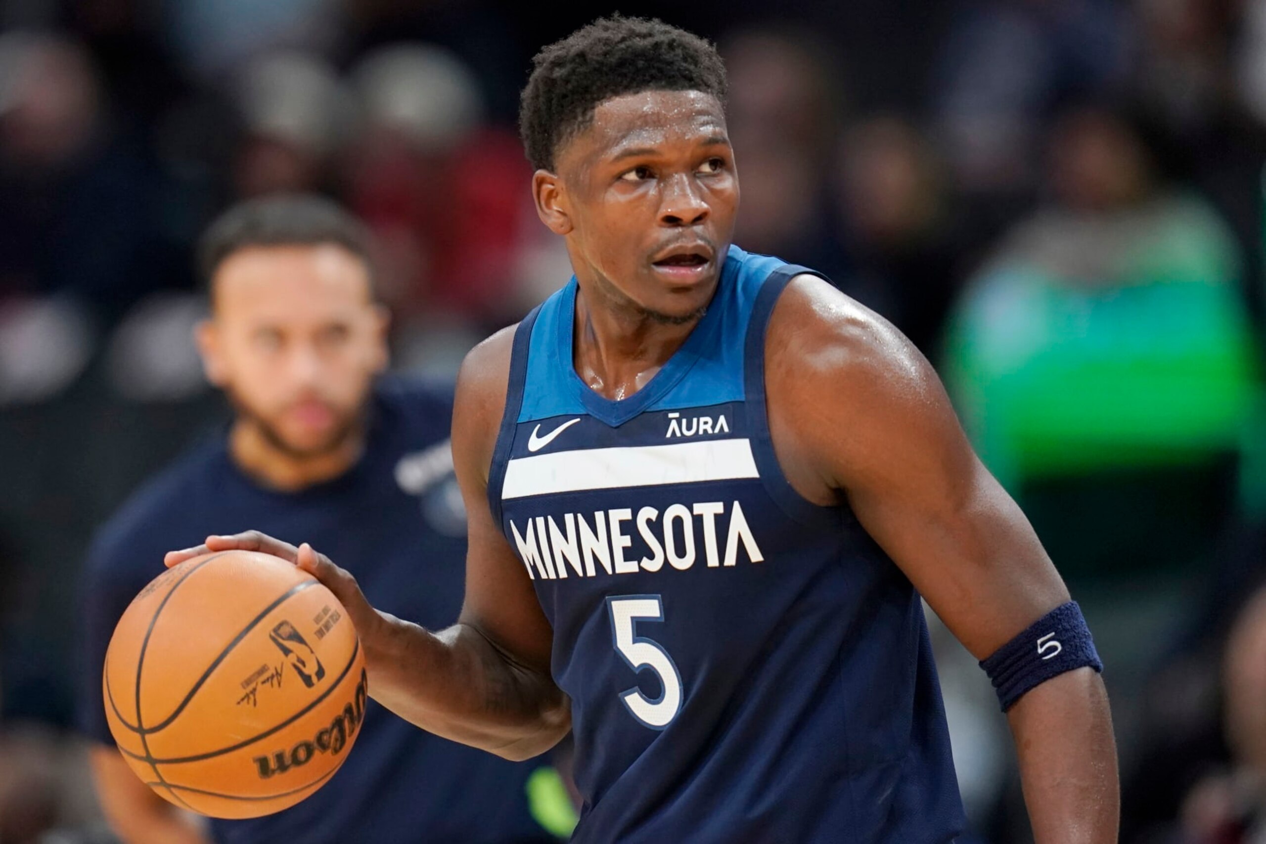 WASHINGTON, DC - JANUARY 24: Anthony Edwards #5 of the Minnesota Timberwolves dribbles the ball during the first half against the Washington Wizards at Capital One Arena on January 24, 2024 in Washington, DC. NOTE TO USER: User expressly acknowledges and agrees that, by downloading and or using this photograph, User is consenting to the terms and conditions of the Getty Images License Agreement. (Photo by Jess Rapfogel/Getty Images) WASHINGTON, DC - JANUARY 24: Anthony Edwards #5 of the Minnesota Timberwolves dribbles the ball during the first half against the Washington Wizards at Capital One Arena on January 24, 2024 in Washington, DC. NOTE TO USER: User expressly acknowledges and agrees that, by downloading and or using this photograph, User is consenting to the terms and conditions of the Getty Images License Agreement. (Photo by Jess Rapfogel/Getty Images)