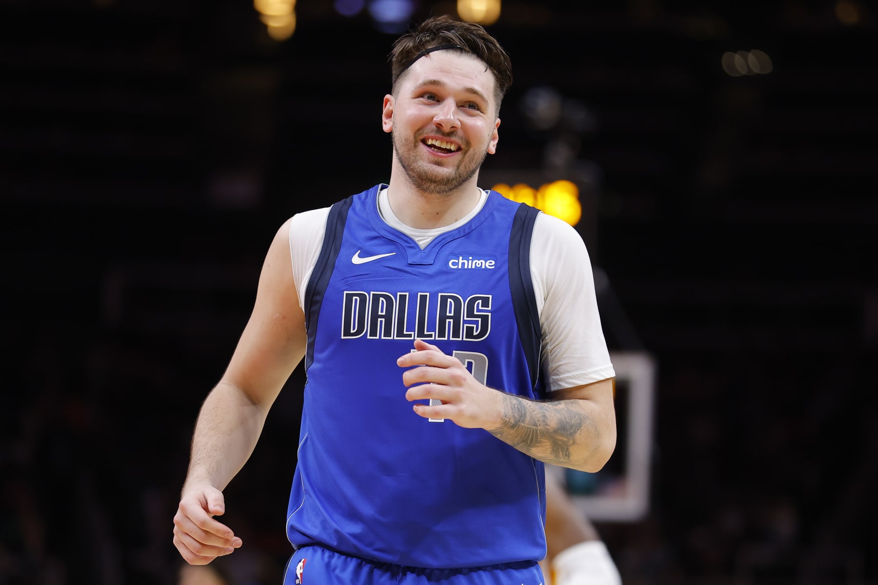 ATLANTA, GEORGIA - JANUARY 26: Luka Doncic #77 of the Dallas Mavericks reacts during the fourth quarter against the Atlanta Hawks at State Farm Arena on January 26, 2024 in Atlanta, Georgia. NOTE TO USER: User expressly acknowledges and agrees that, by downloading and or using this photograph, User is consenting to the terms and conditions of the Getty Images License Agreement. (Photo by Todd Kirkland/Getty Images)