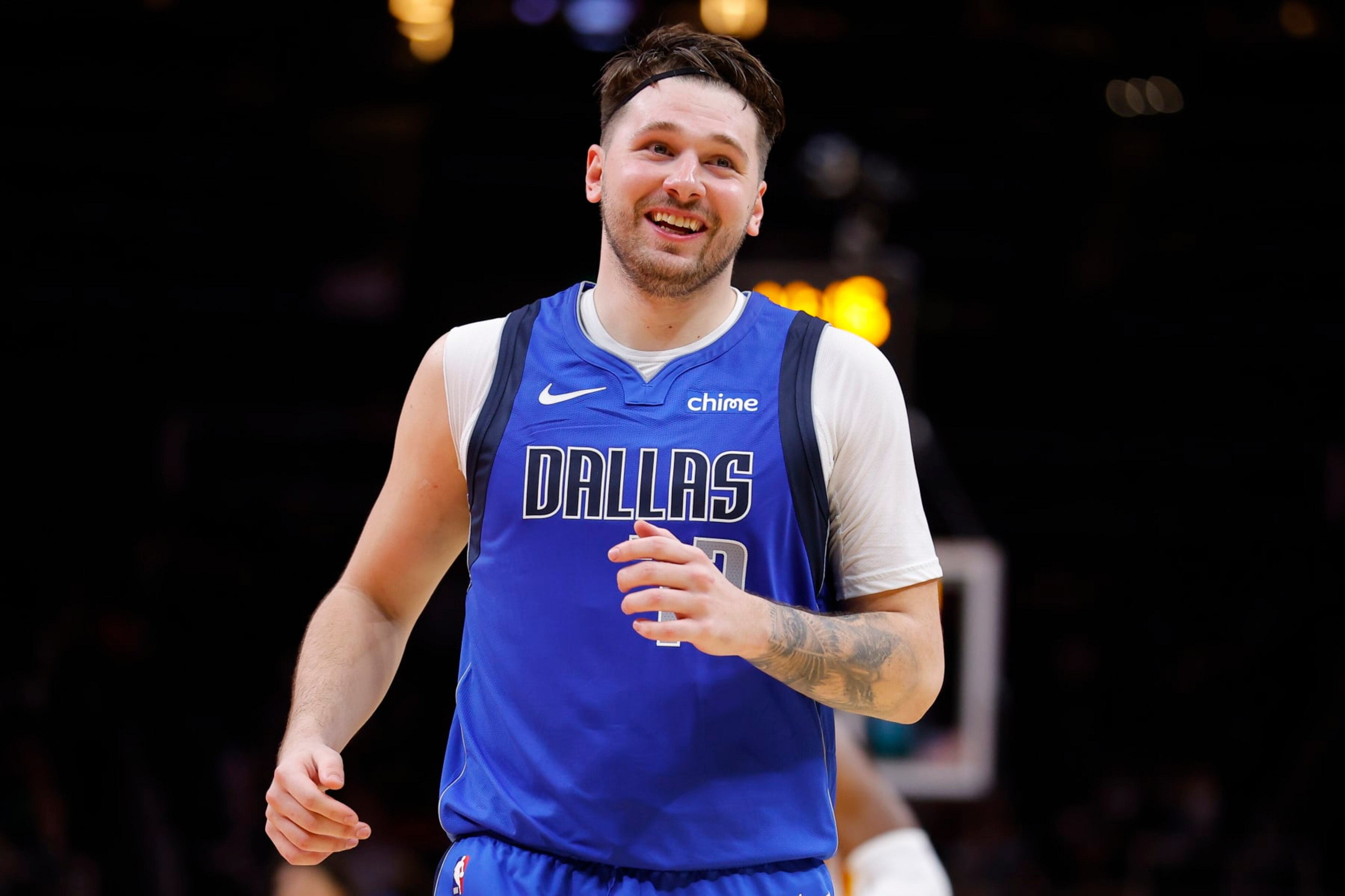 ATLANTA, GEORGIA - JANUARY 26: Luka Doncic #77 of the Dallas Mavericks reacts during the fourth quarter against the Atlanta Hawks at State Farm Arena on January 26, 2024 in Atlanta, Georgia. NOTE TO USER: User expressly acknowledges and agrees that, by downloading and or using this photograph, User is consenting to the terms and conditions of the Getty Images License Agreement. (Photo by Todd Kirkland/Getty Images)