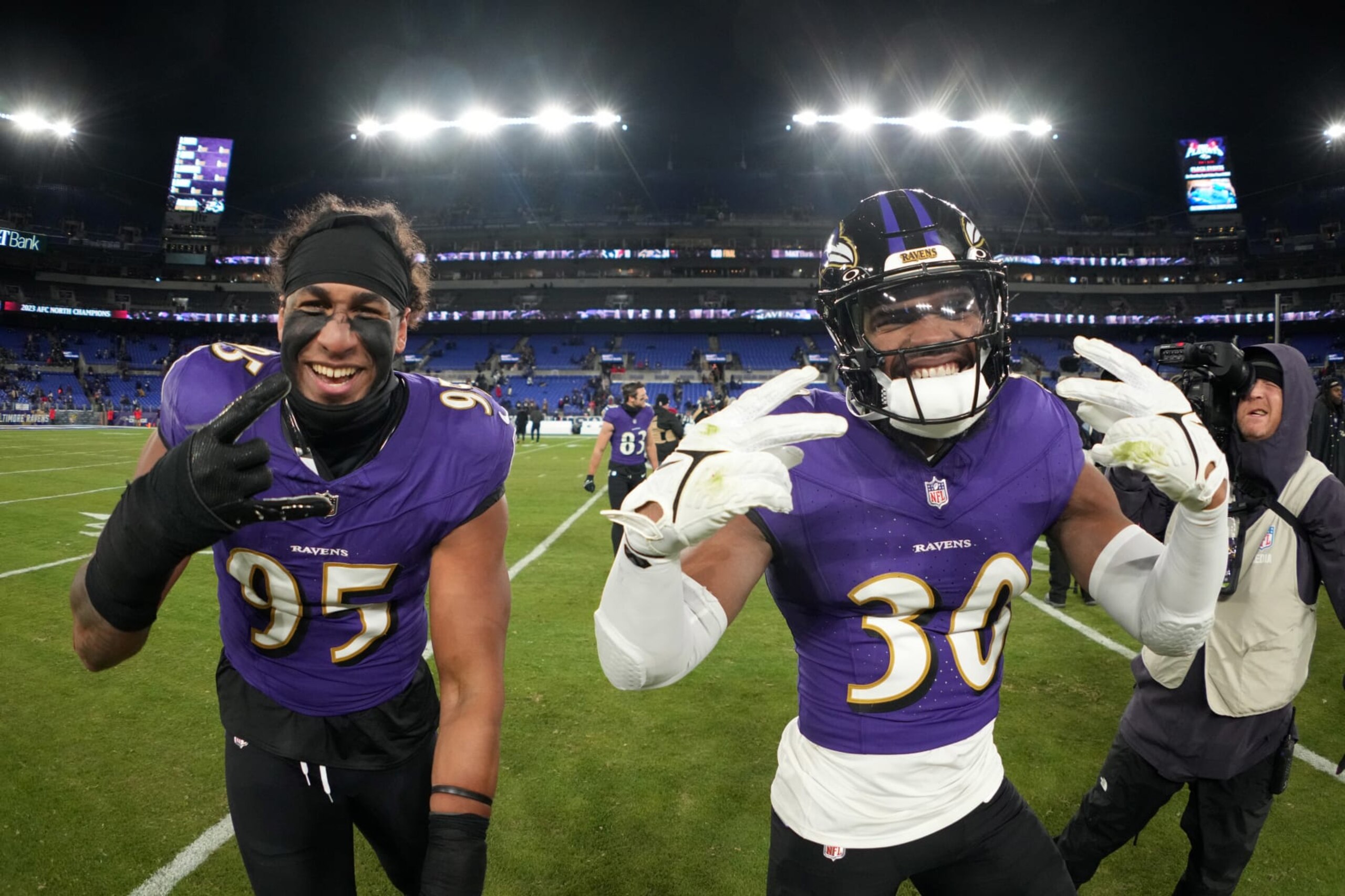 BALTIMORE, MARYLAND, JAN 20: Baltimore Ravens quarterback Lamar Jackson (8) celebrates with tight end Isaiah Likely (80) after a touchdown against the Houston Texans in the AFC Divisional Playoff game at M&T Bank Stadium on January 20, 2024 in Baltimore, Maryland. The Ravens defeated the Texans 34-10. (Photo by Kirby Lee/Getty Images) BALTIMORE, MARYLAND, JAN 20: Baltimore Ravens quarterback Lamar Jackson (8) celebrates with tight end Isaiah Likely (80) after a touchdown against the Houston Texans in the AFC Divisional Playoff game at M&T Bank Stadium on January 20, 2024 in Baltimore, Maryland. The Ravens defeated the Texans 34-10. (Photo by Kirby Lee/Getty Images)