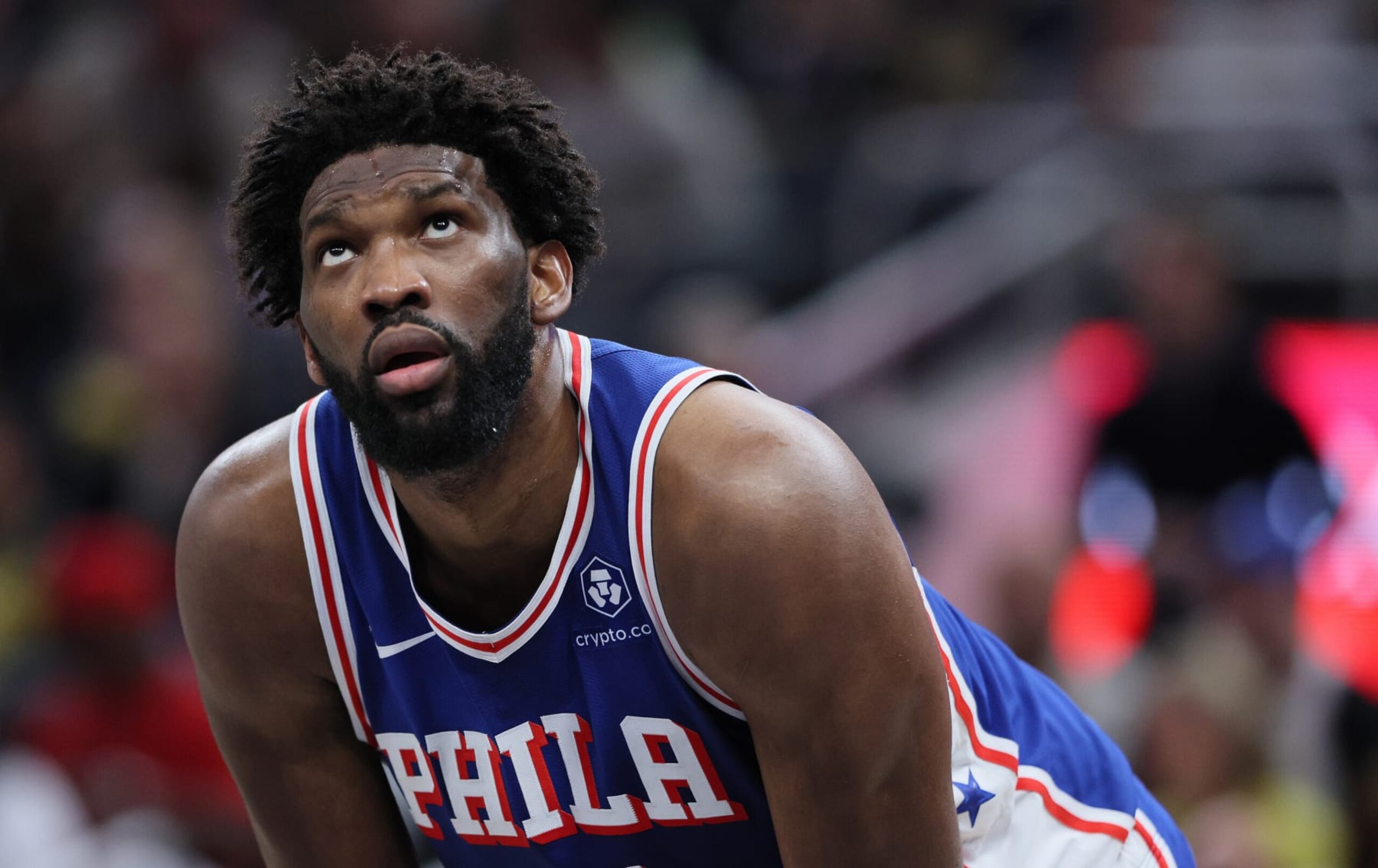 INDIANAPOLIS, INDIANA - JANUARY 25: Joel Embiid #21of the Philadelphia 76ers during the first half against the Indiana Pacers at Gainbridge Fieldhouse on January 25, 2024 in Indianapolis, Indiana.    NOTE TO USER: User expressly acknowledges and agrees that, by downloading and or using this photograph, User is consenting to the terms and conditions of the Getty Images License Agreement.  (Photo by Andy Lyons/Getty Images)
