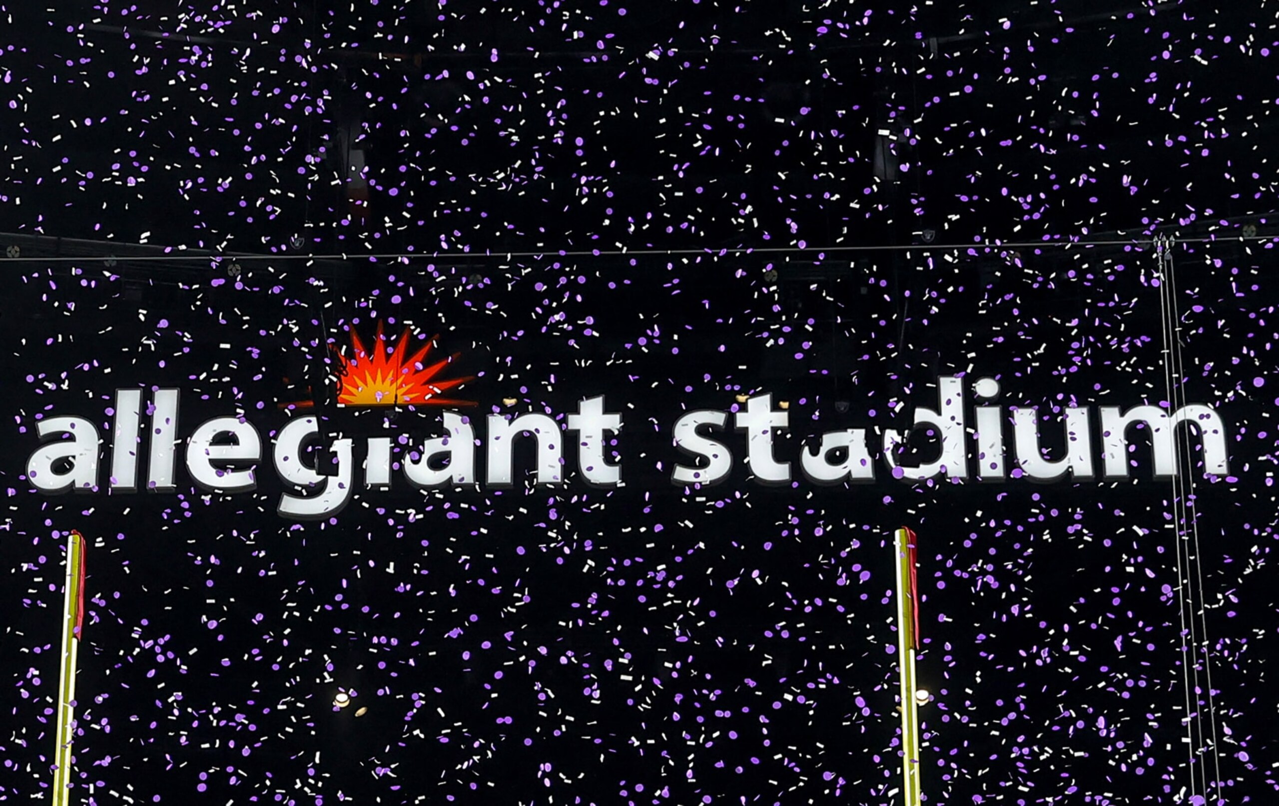LAS VEGAS, NV - DECEMBER 23: Confetti flies all over  the SRS Distribution Las Vegas Bowl played between the Utah Utes and the Northwestern Wildcats on December 23, 2023 at Allegiant Stadium in Las Vegas, Nevada. (Photo by Steve Nurenberg/Icon Sportswire via Getty Images)