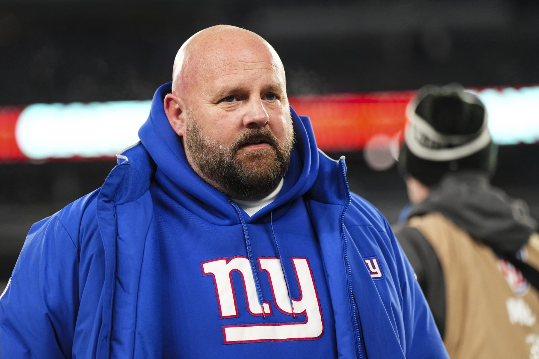 EAST RUTHERFORD, NJ - JANUARY 07: New York Giants head coach Brian Daboll walks off of the field after an NFL football game against the Philadelphia Eagles at MetLife Stadium on January 7, 2024 in East Rutherford, New Jersey. (Photo by Cooper Neill/Getty Images)