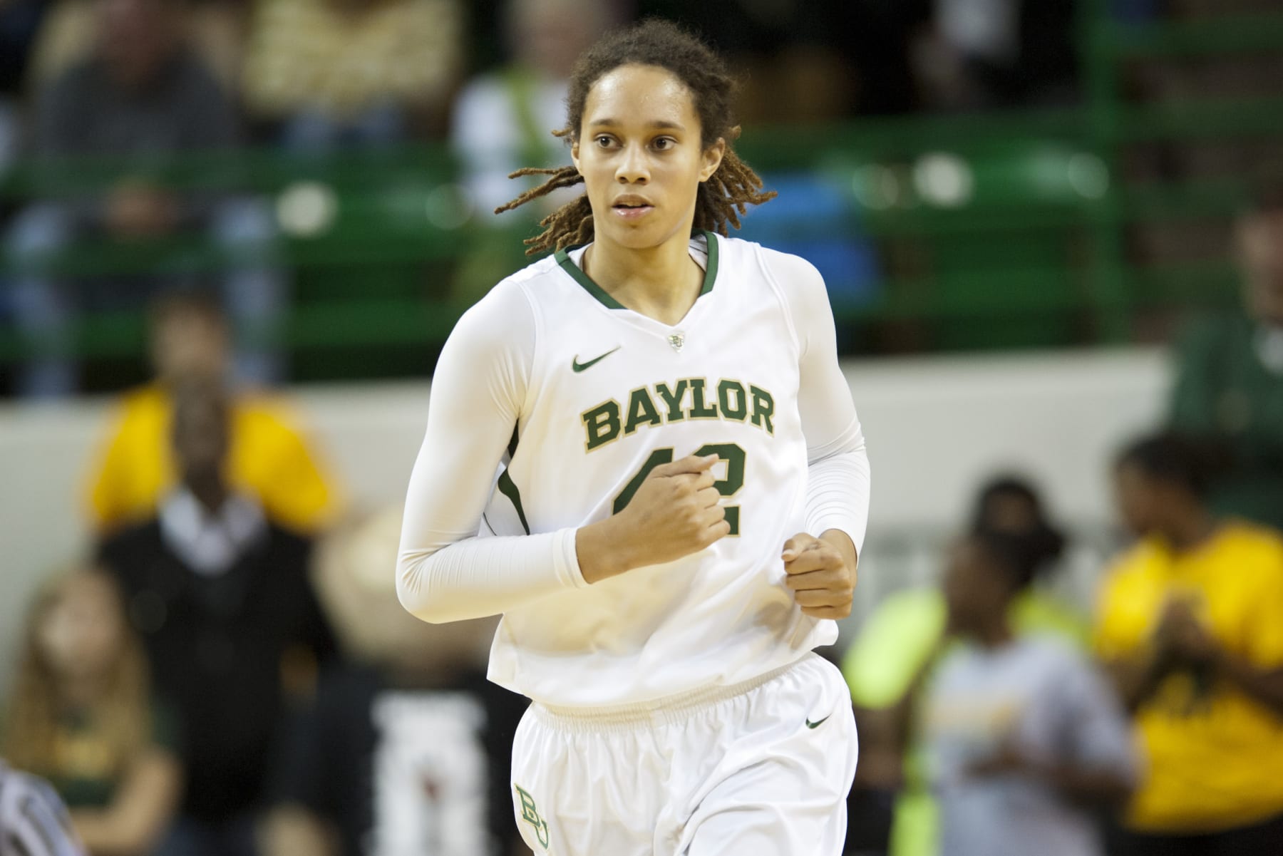 WACO, TX - DECEMBER 12:  Brittney Griner #42 of the Baylor University Bears runs down court after a made basket against the Oral Roberts University Golden Eagles on December 12, 2012 at the Ferrell Center in Waco, Texas.  (Photo by Cooper Neill/Getty Images)