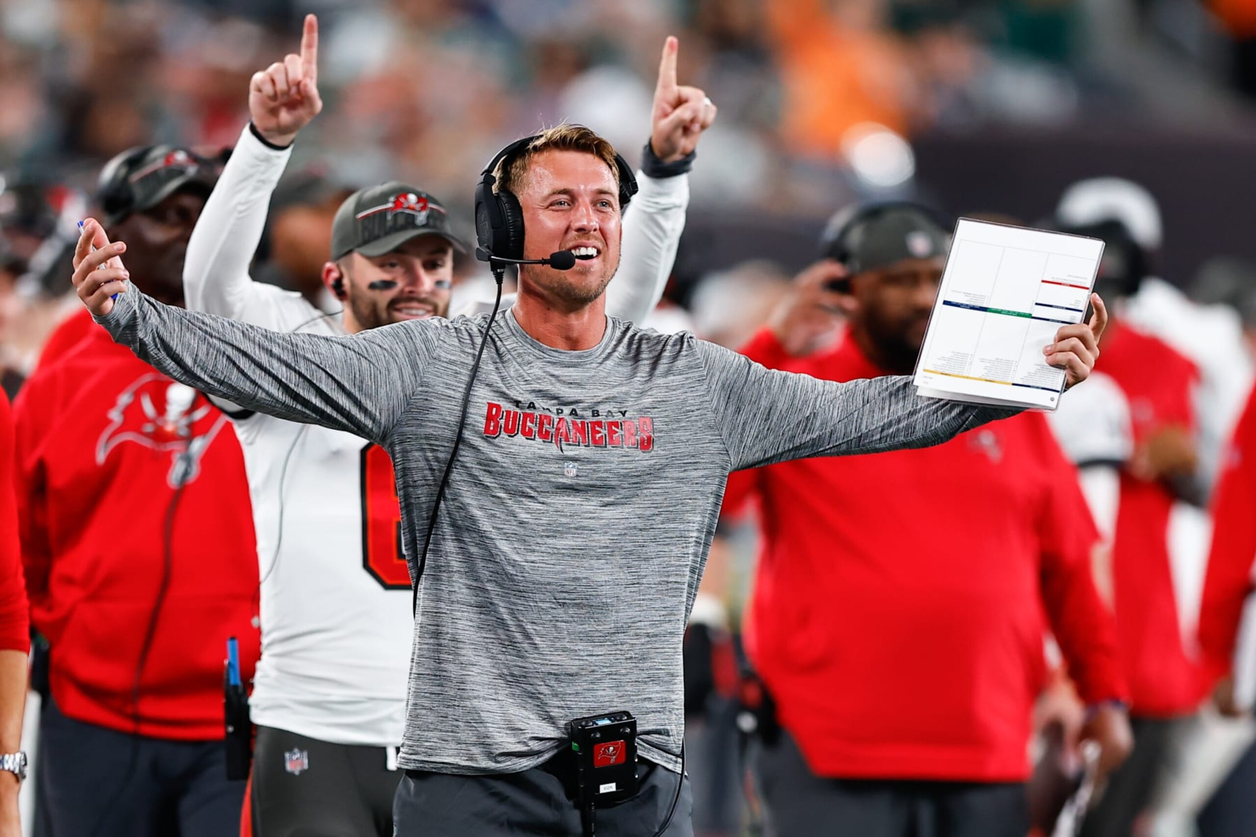EAST RUTHERFORD, NJ - AUGUST 19:  Brad Idzik of the Tampa Bay Buccaneers during the Preseason game against the New York Jets on August 19, 2023 at MetLife Stadium in East Rutherford, New Jersey.  (Photo by Rich Graessle/Icon Sportswire via Getty Images)