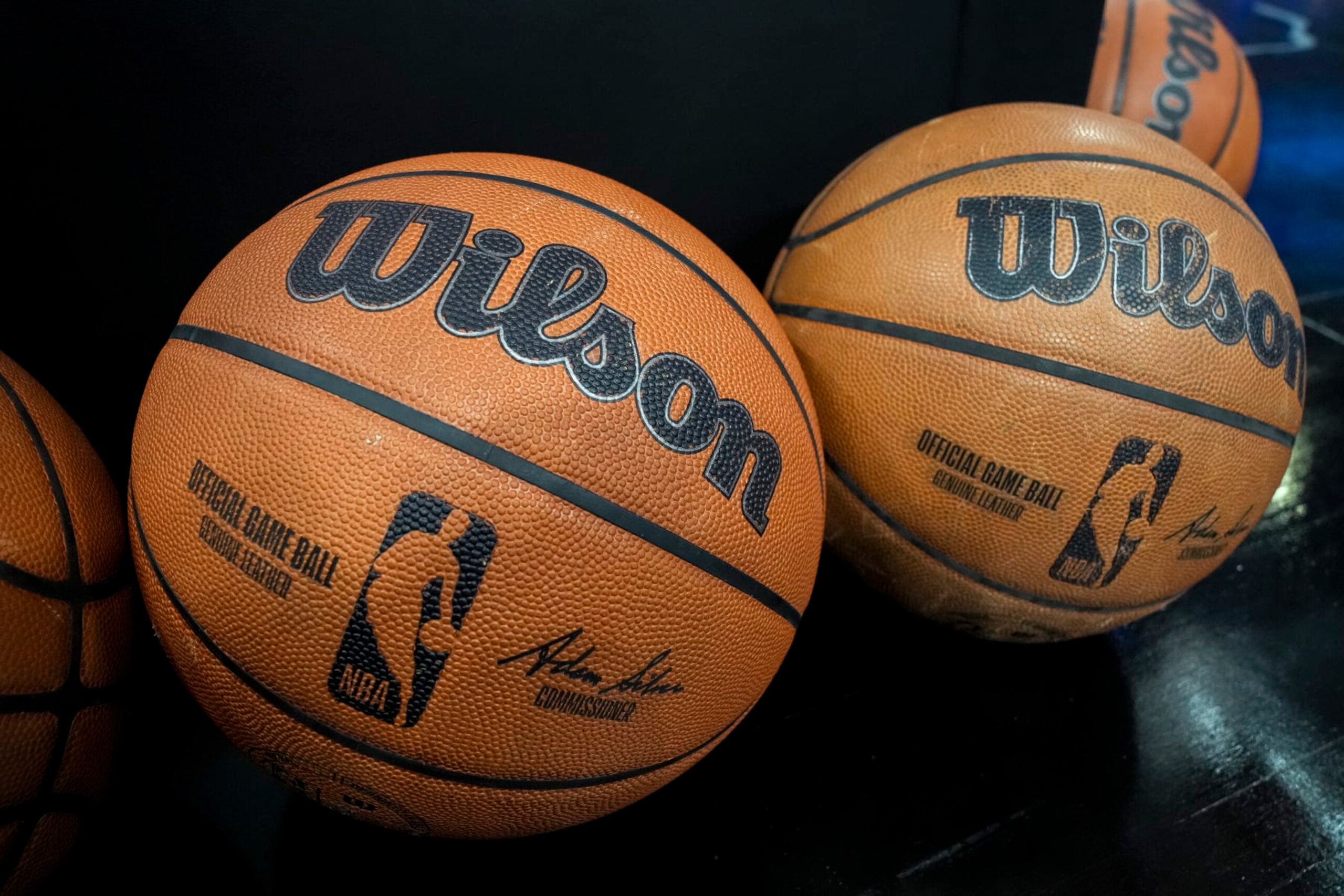 DETROIT, MICHIGAN - DECEMBER 26: Wilson brand NBA official game ball basketballs are pictured during the game between the Detroit Pistons and Brooklyn Nets at Little Caesars Arena on December 26, 2023 in Detroit, Michigan. NOTE TO USER: User expressly acknowledges and agrees that, by downloading and or using this photograph, User is consenting to the terms and conditions of the Getty Images License Agreement. (Photo by Nic Antaya/Getty Images) DETROIT, MICHIGAN - DECEMBER 26: Wilson brand NBA official game ball basketballs are pictured during the game between the Detroit Pistons and Brooklyn Nets at Little Caesars Arena on December 26, 2023 in Detroit, Michigan. NOTE TO USER: User expressly acknowledges and agrees that, by downloading and or using this photograph, User is consenting to the terms and conditions of the Getty Images License Agreement. (Photo by Nic Antaya/Getty Images)
