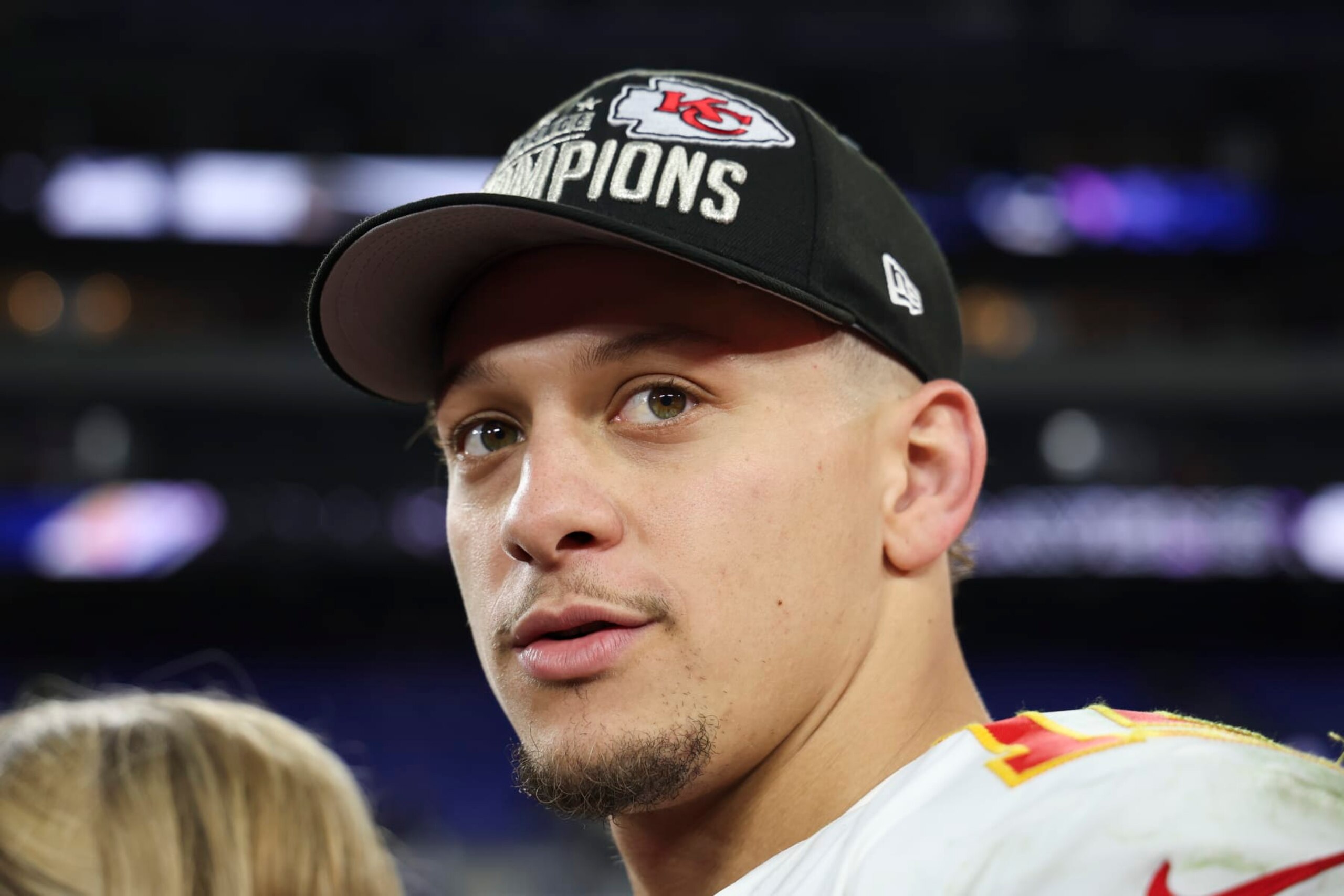 BALTIMORE, MARYLAND - JANUARY 28: Patrick Mahomes #15 of the Kansas City Chiefs looks across the field after the AFC championship game against the Baltimore Ravens at M&T Bank Stadium on January 28, 2024 in Baltimore, Maryland. (Photo by Kara Durrette/Getty Images) BALTIMORE, MARYLAND - JANUARY 28: Patrick Mahomes #15 of the Kansas City Chiefs looks across the field after the AFC championship game against the Baltimore Ravens at M&T Bank Stadium on January 28, 2024 in Baltimore, Maryland. (Photo by Kara Durrette/Getty Images)