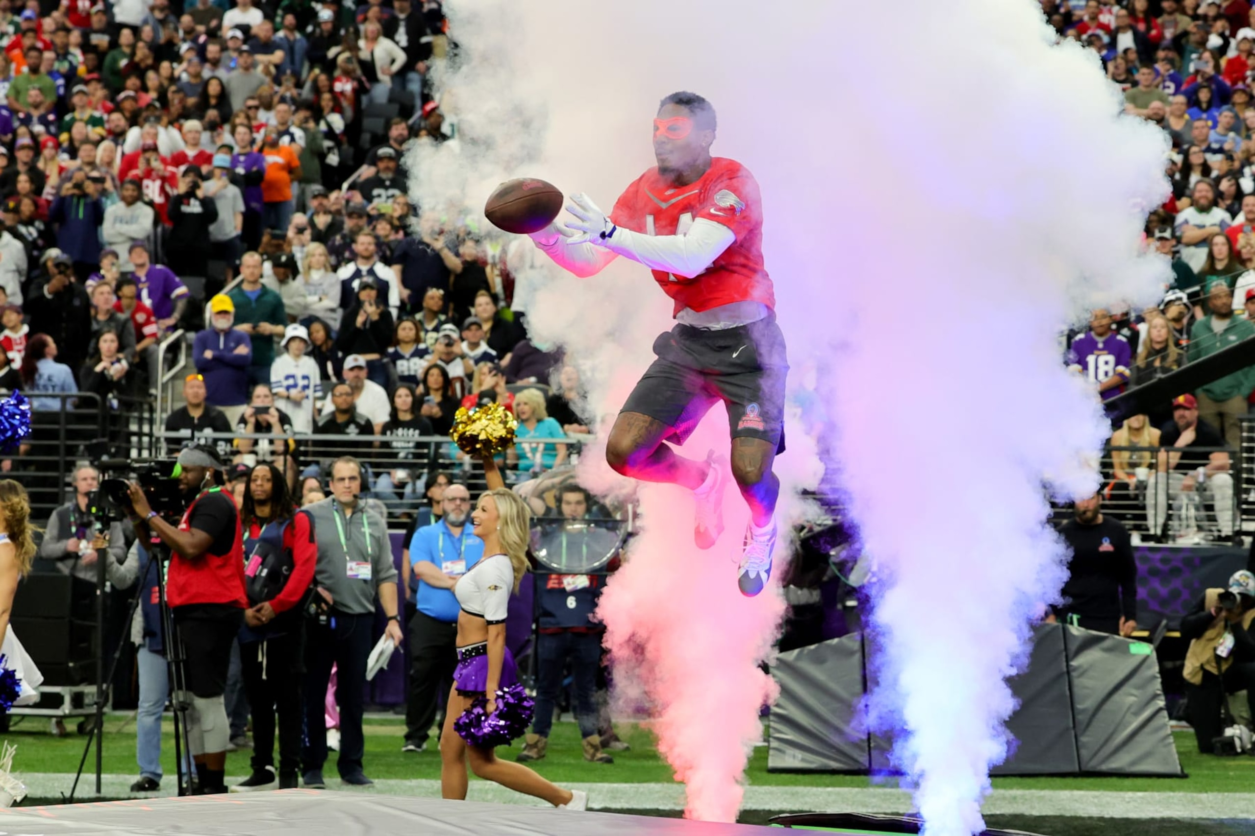 LAS VEGAS, NEVADA - FEBRUARY 05: Stefon Diggs of the Buffalo Bills and AFC competes in the Best Catch event during the 2023 NFL Pro Bowl Games at Allegiant Stadium on February 05, 2023 in Las Vegas, Nevada. (Photo by Ethan Miller/Getty Images)
