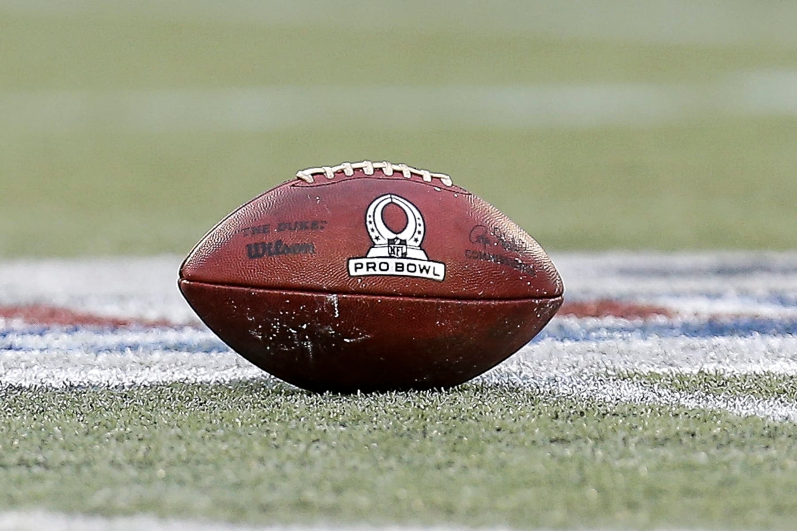 ORLANDO, FL - JANUARY 28: A general view of the "Duke" Wilson Official NFL football at mid-field with the Pro Bowl Logo on it during the game at Camping World Stadium on January 28, 2018 in Orlando, Florida. The AFC defeated the NFC 24 to 23. (Photo by Don Juan Moore/Getty Images)